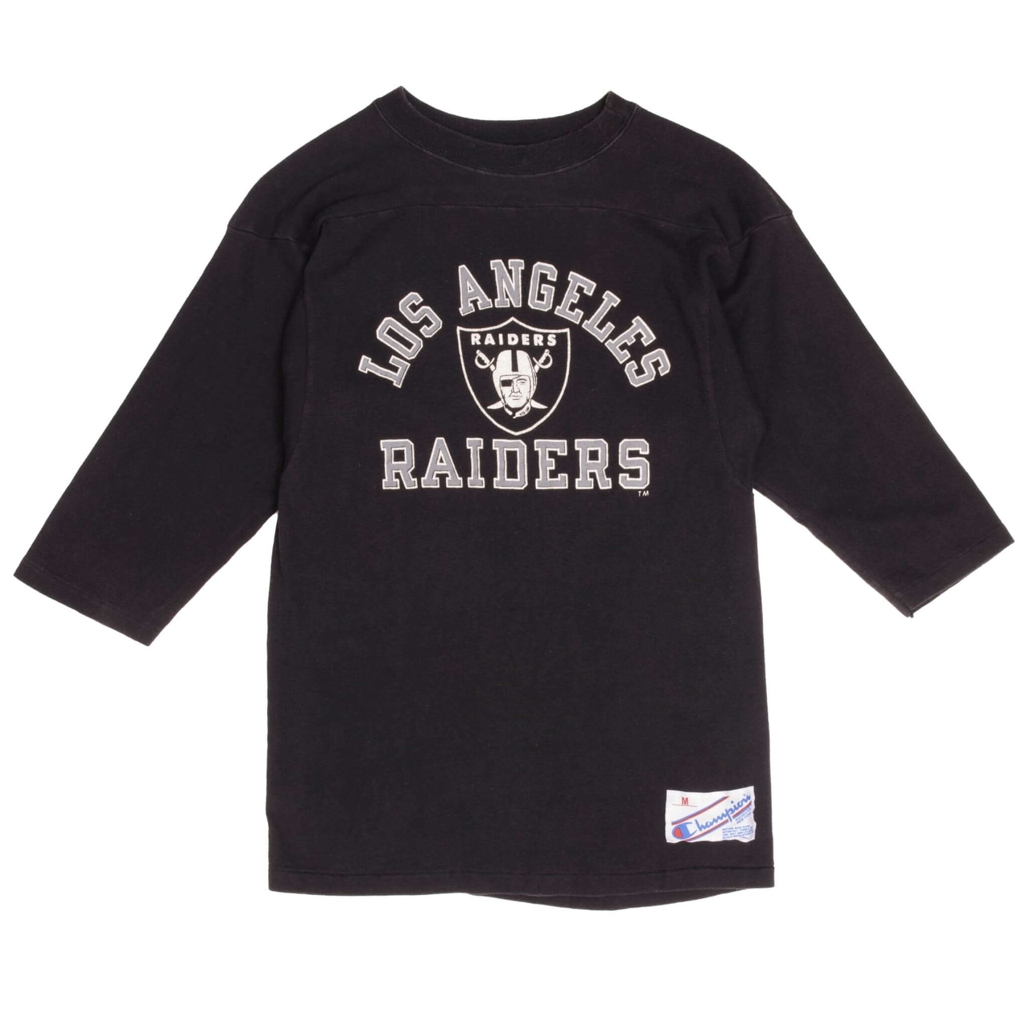 Vintage Champion NFL Los Angeles Raiders 2/3 Sleeves Tee Shirt 1980s Small USA - Retro Football Fan Gift & Game Day Outfit
