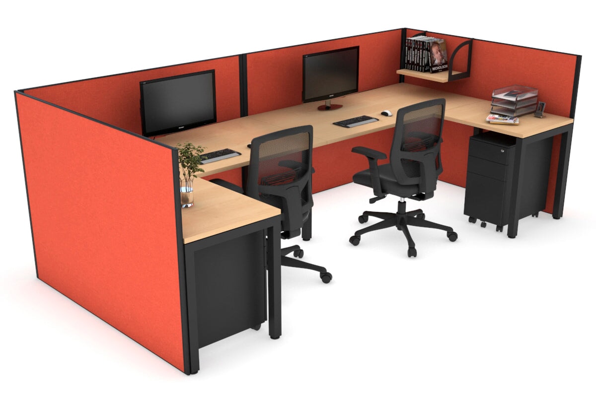 Quadro Square Legs 2-Person Corner Workstation - U-Shaped Black Frame Office Desk [1600L x 1800W with Cable Management] for Home Office & Workspace Setup