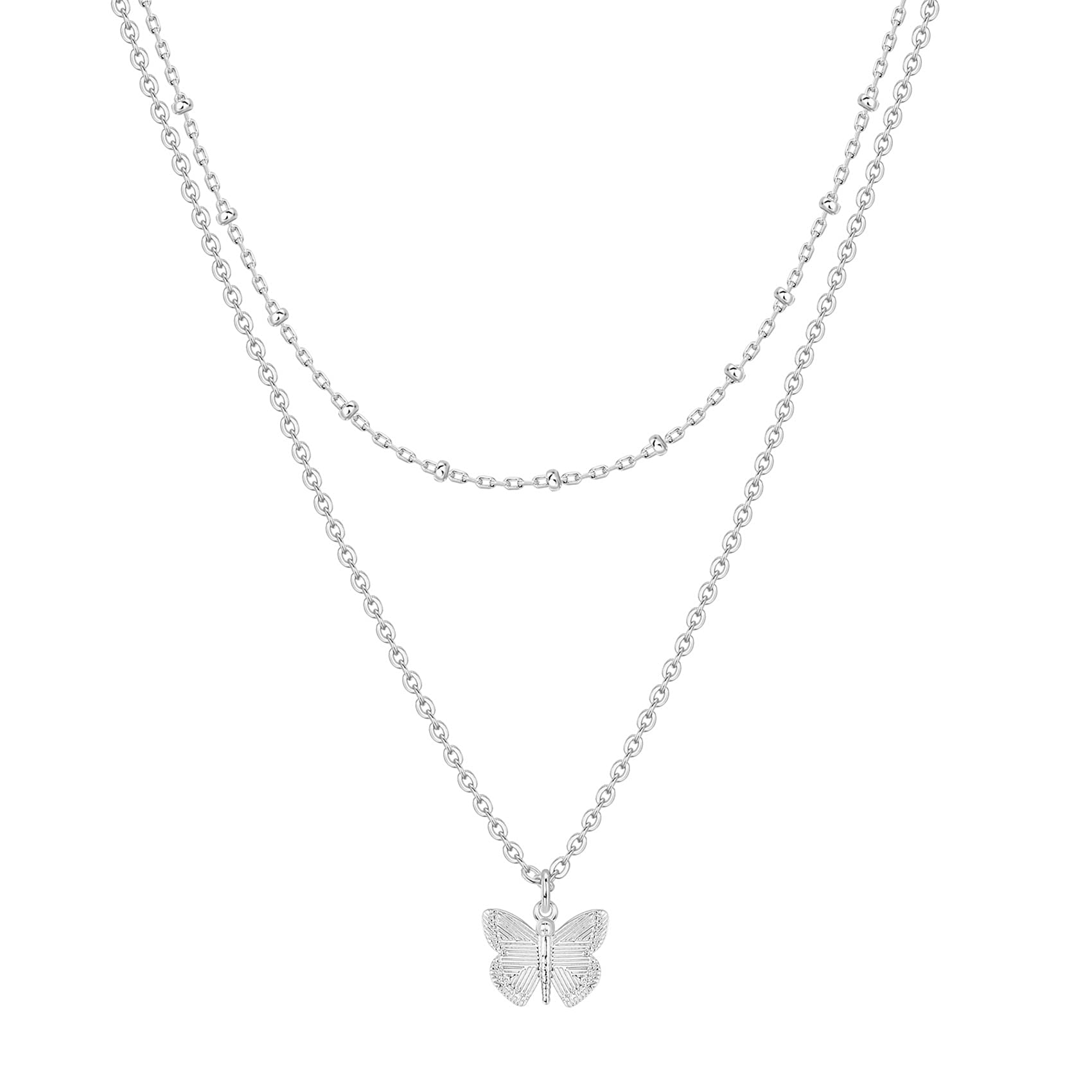 14K Gold Plated Layering Necklace Set for Women - Minimalist Butterfly, Heart, Lock, Evil Eye, Coin & Cross Pendants | Elegant Everyday Jewelry for Gifts, Dating & Office Wear