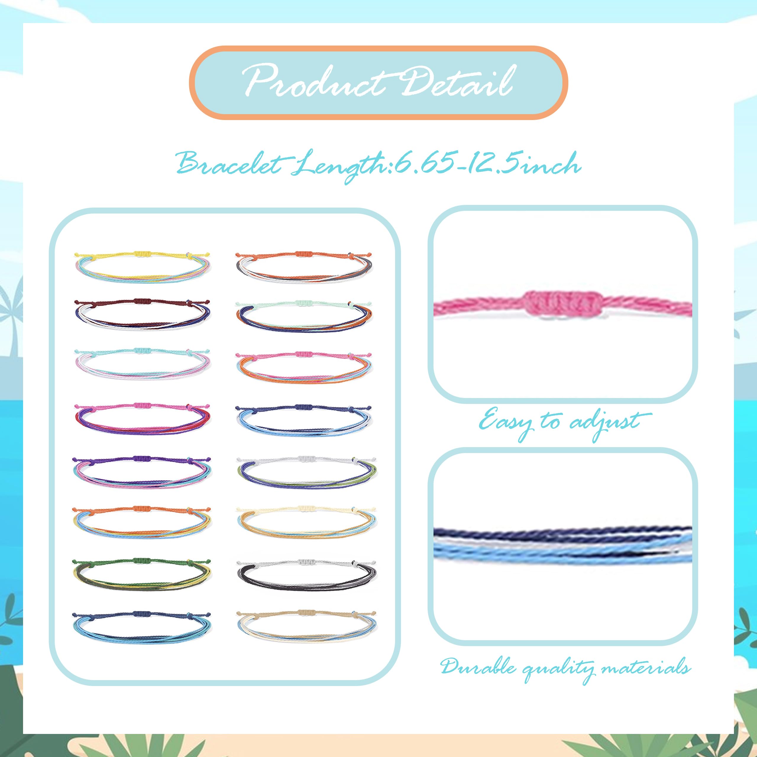 Trendy Adjustable Wave Surfer Friendship Bracelets for Women - Waterproof Summer Ankle Bracelets, Long Tiantian String Bracelets, Perfect Gifts & Stocking Stuffers - Ideal for Beach Outfits, Boho Fashion, and Casual Wear