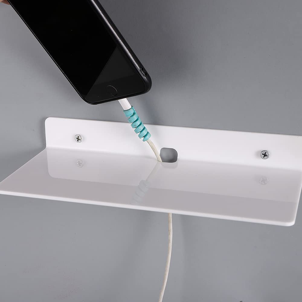 IEEK 9 Inch Acrylic Floating Shelves Set of 4 - Small Wall Display Shelf for Bluetooth Speakers, Security Cameras, Nintendo Switch & Action Figures - Damage-Free Stick-On Wall Shelves (White) - Perfect for Bedroom, Living Room & Office Organization