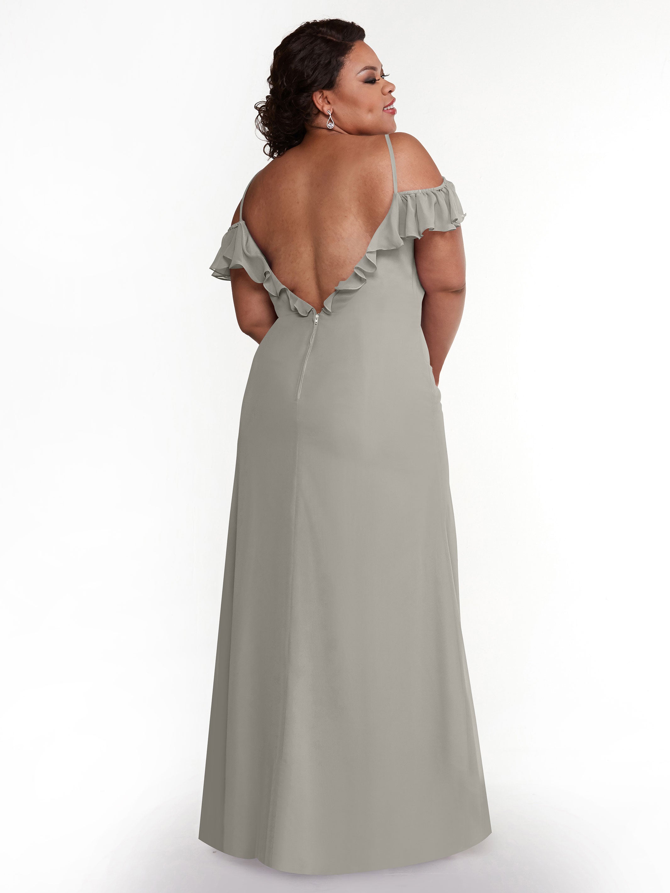 Elegant 80172 Chiffon Off-The-Shoulder A-Line Bridesmaid Dress with Ruffled Neckline - Perfect for Weddings, Formal Events & Special Occasions