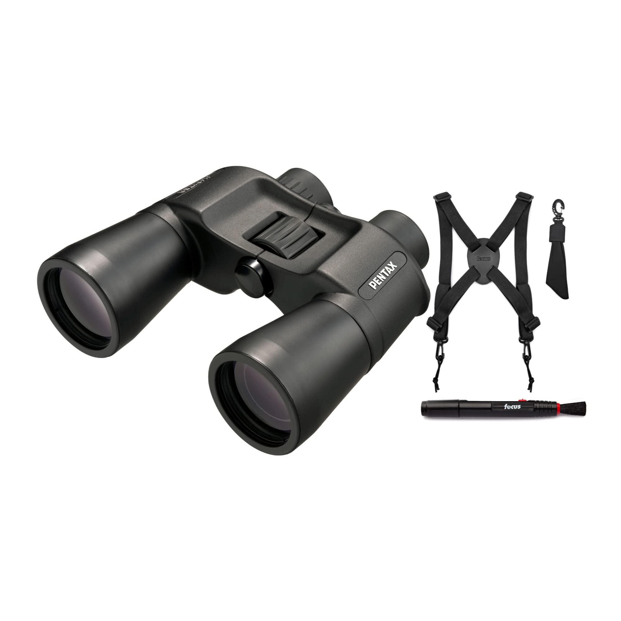 Pentax Jupiter 10x50 Binoculars with Harness & Lens Cleaning Kit - High Power Binoculars for Bird Watching, Hunting, Stargazing & Outdoor Adventures (3-Piece Set)