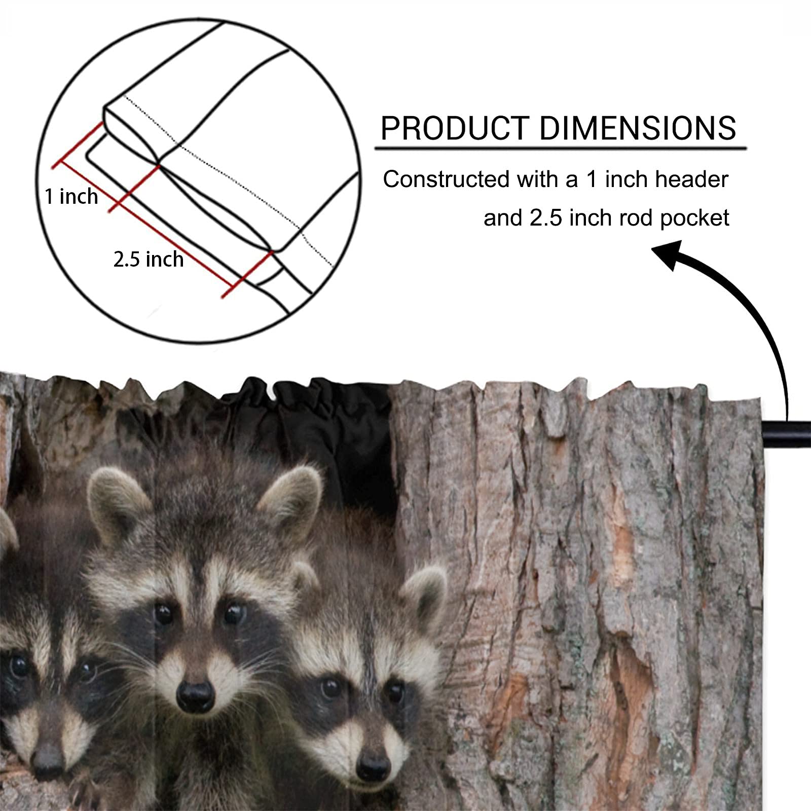 YUMOING Blackout Curtains 58x18 Inch - Cute Raccoon Forest Design, Linen Blend Window Shades for Bedroom & Kitchen Decor | Perfect for Light Blocking, Privacy & Room Darkening