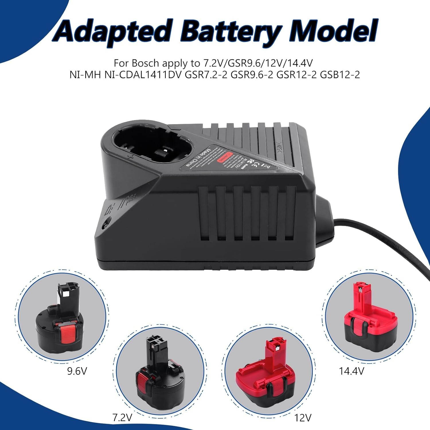 Bosch 7.2V-18V Ni-CD/Ni-MH Battery Charger Replacement for BAT038 BAT048 BAT043 BAT045 BTA120 BAT181 BAT025 BAT026 BAT160 BAT180 BAT189 - Power Tool Battery Charger for DIY Projects and Professional Use