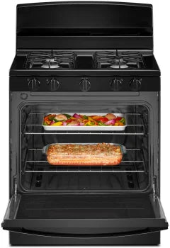 Amana AGR4203MNB 30 Inch Gas Range with Easy Clean Glass Door - Perfect for Home Kitchen Cooking, Baking & Roasting