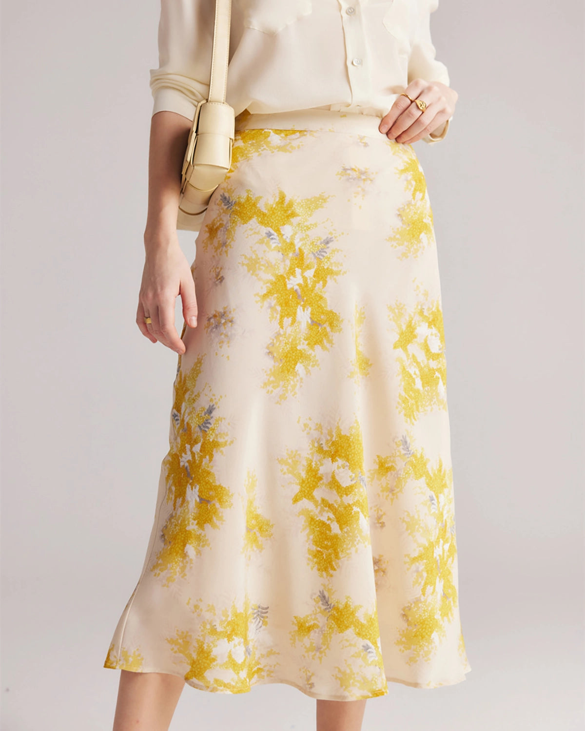 Elegant Floral Print Silk Midi Skirt for Women - Summer Boho Chic Skirt with Pockets - Perfect for Beach Vacations, Date Nights & Office Wear