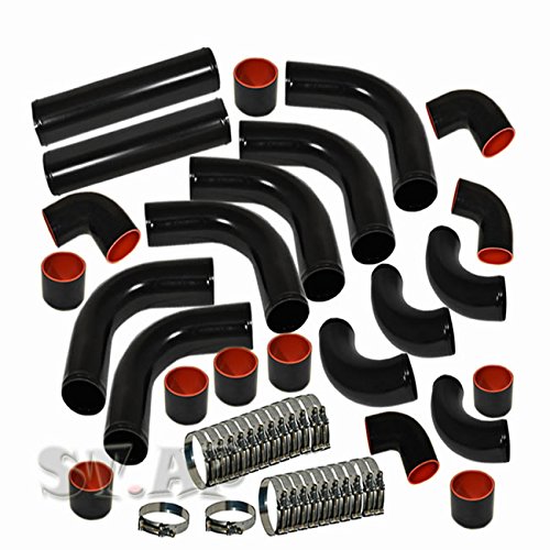 2.5 Inch Universal Custom Piping Kit - 12pc Black Piping with 3 Ply Coupler Hose & T-Bolt Clamps for Automotive, HVAC & Industrial Applications