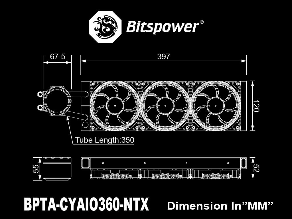 Bitspower Touchaqua Cyclops 360 All-in-One Liquid CPU Cooler with D-RGB Notos Xtal Fans, 360mm Radiator - High Performance Cooling for Gaming PCs, Workstations, and Overclocking (Model: BPTA-CYAIO360-NTX)