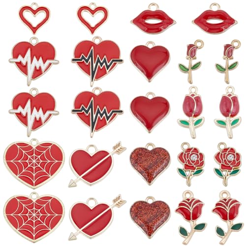 1 Box 48Pcs Rose and Heart Charms