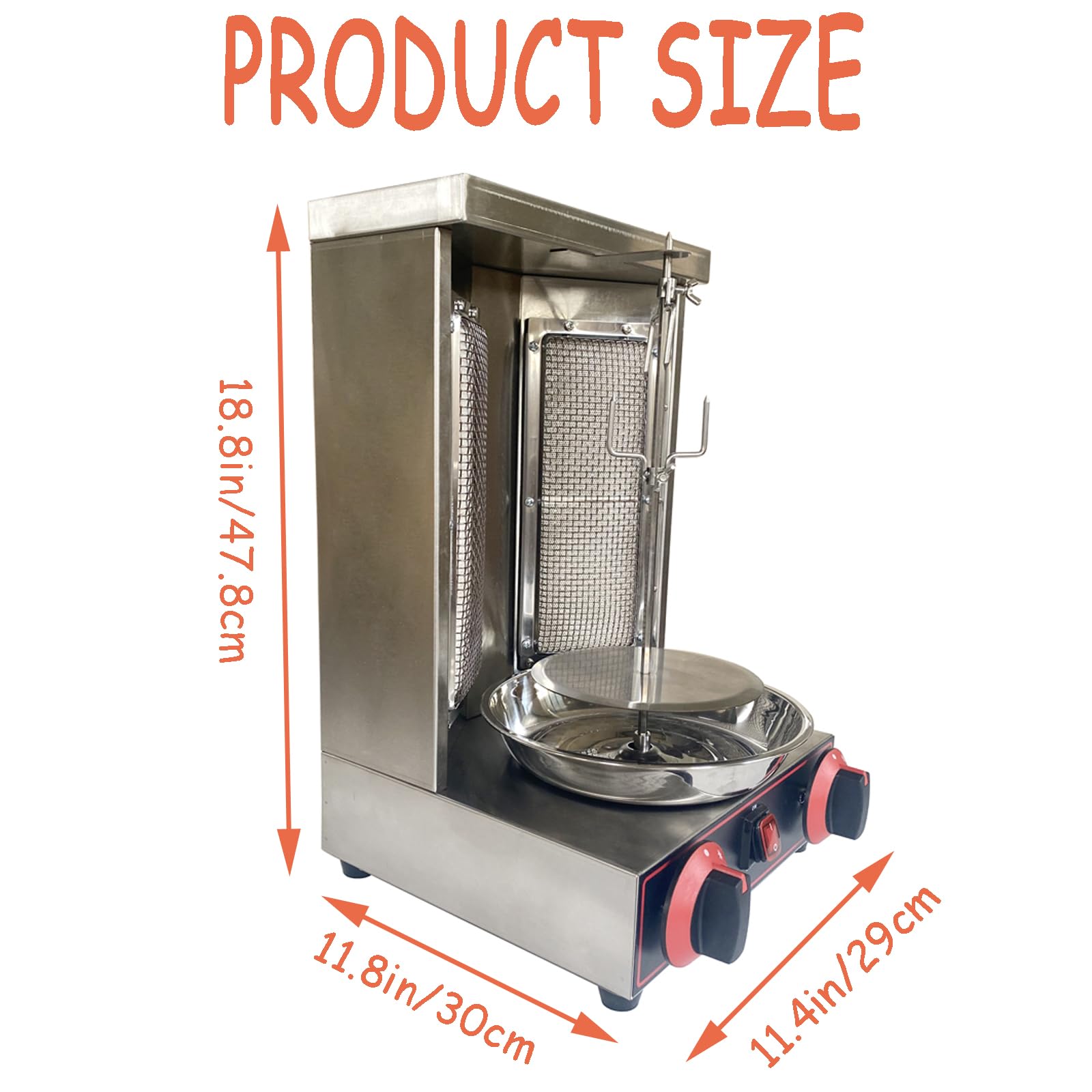 Vertical Rotating Doner Kebab Machine - 2 Burner LP Gas Shawarma Grill for Gyro, Kebabs & More | Commercial & Home Use for Restaurants, Food Trucks & Outdoor Parties
