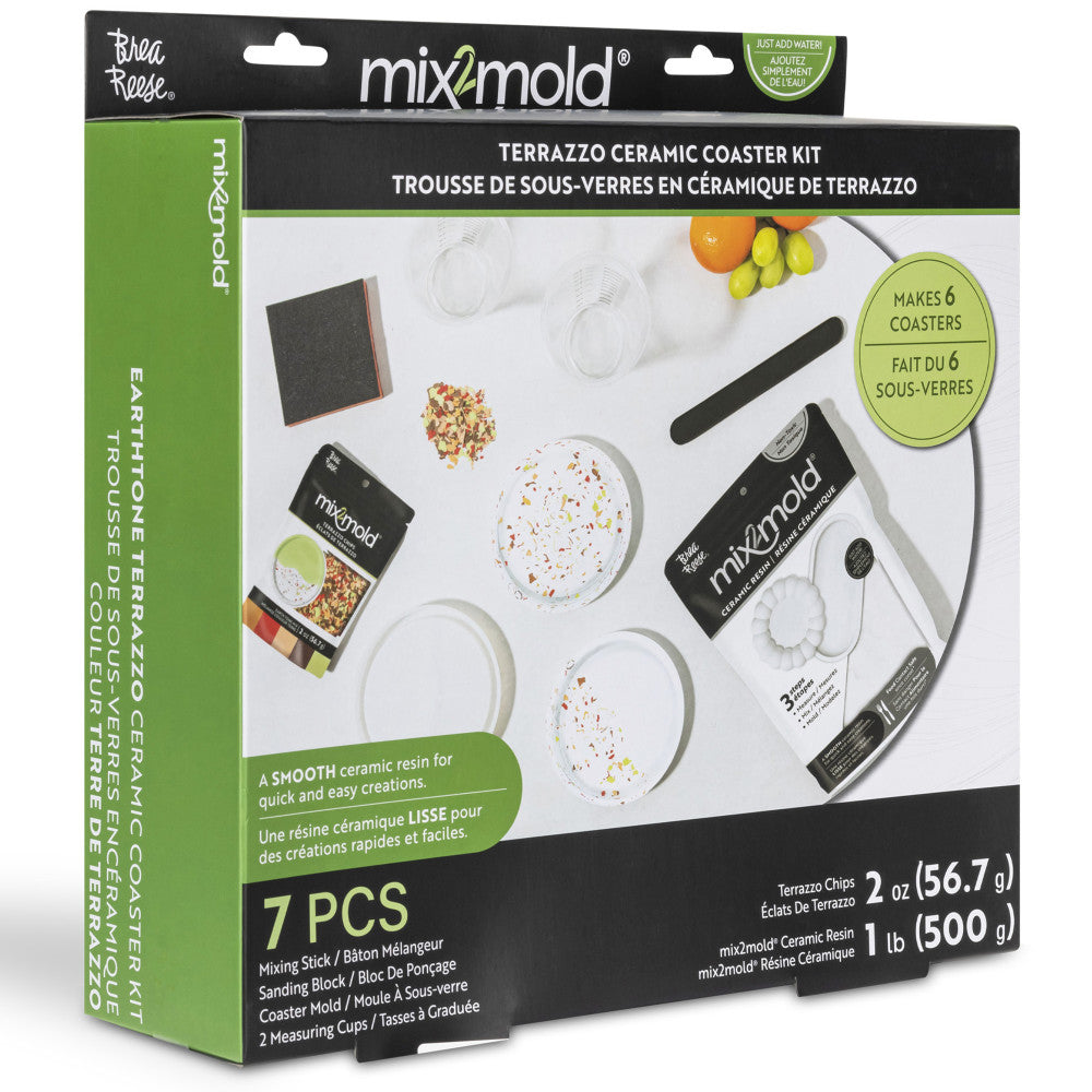 Brea Reese Mix2Mold Pastel Terrazzo DIY Ceramic Coaster Kit - Make 6 Unique Coasters for Home Decor, Party Favors & Gift Ideas | Perfect for DIY Crafts, Housewarming & Wedding Decorations