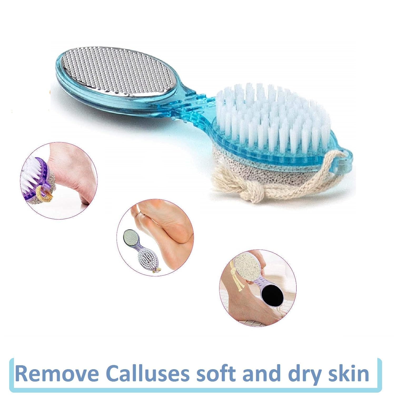 4-in-1 Pedicure Brush & Foot Scrubber for Dead Skin Removal - Callus Remover, Pumice Stone & Foot Cleaner Tool (2-Pack, Multicolor) - Perfect for Home Pedicures, Spa Days & Soft Feet Care