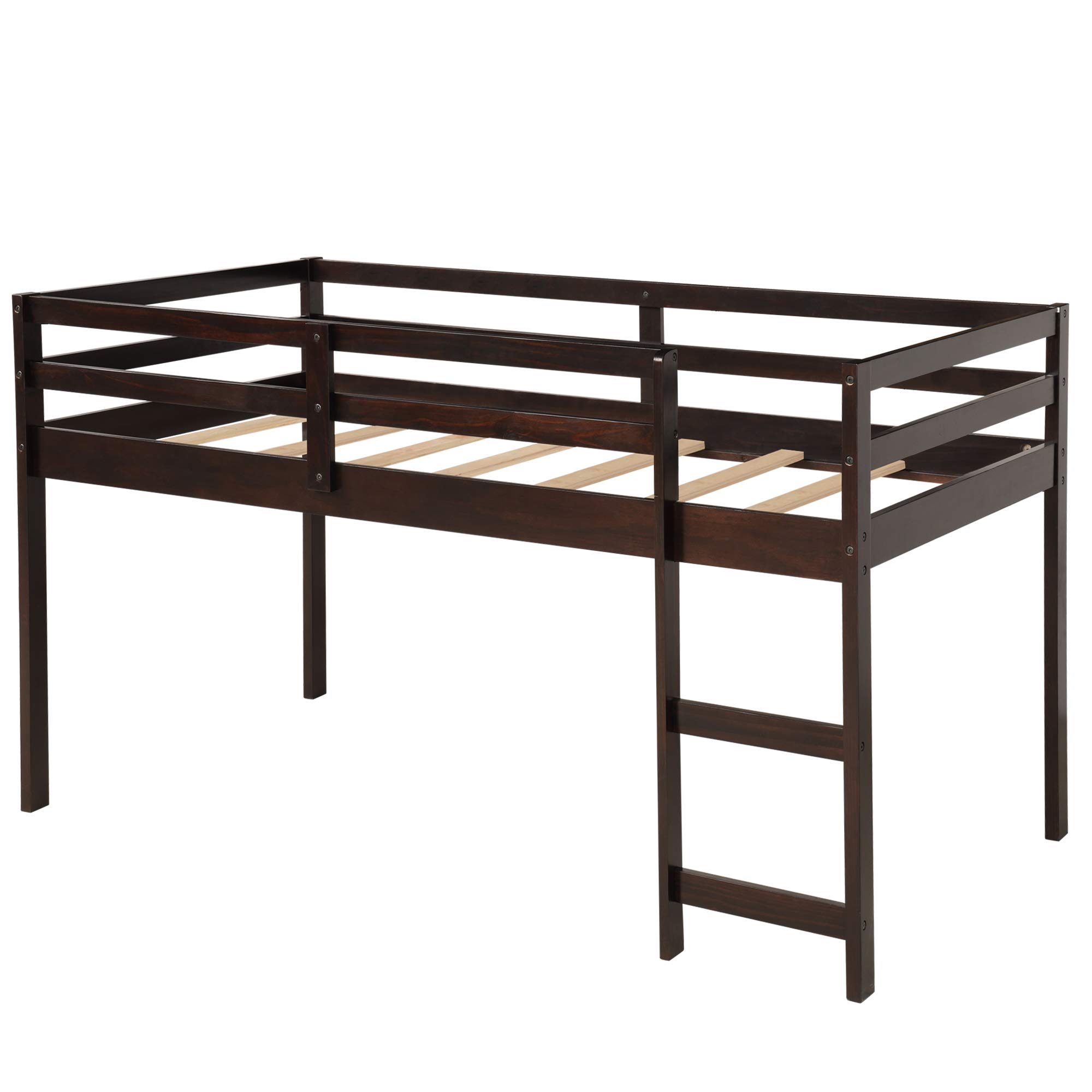 Twin Loft Bed with Bookshelf & Rolling Desk - Solid Wood Study Loft Bed for Kids & Teens - Space-Saving Furniture for Small Bedrooms & Dorm Rooms (Espresso Finish)