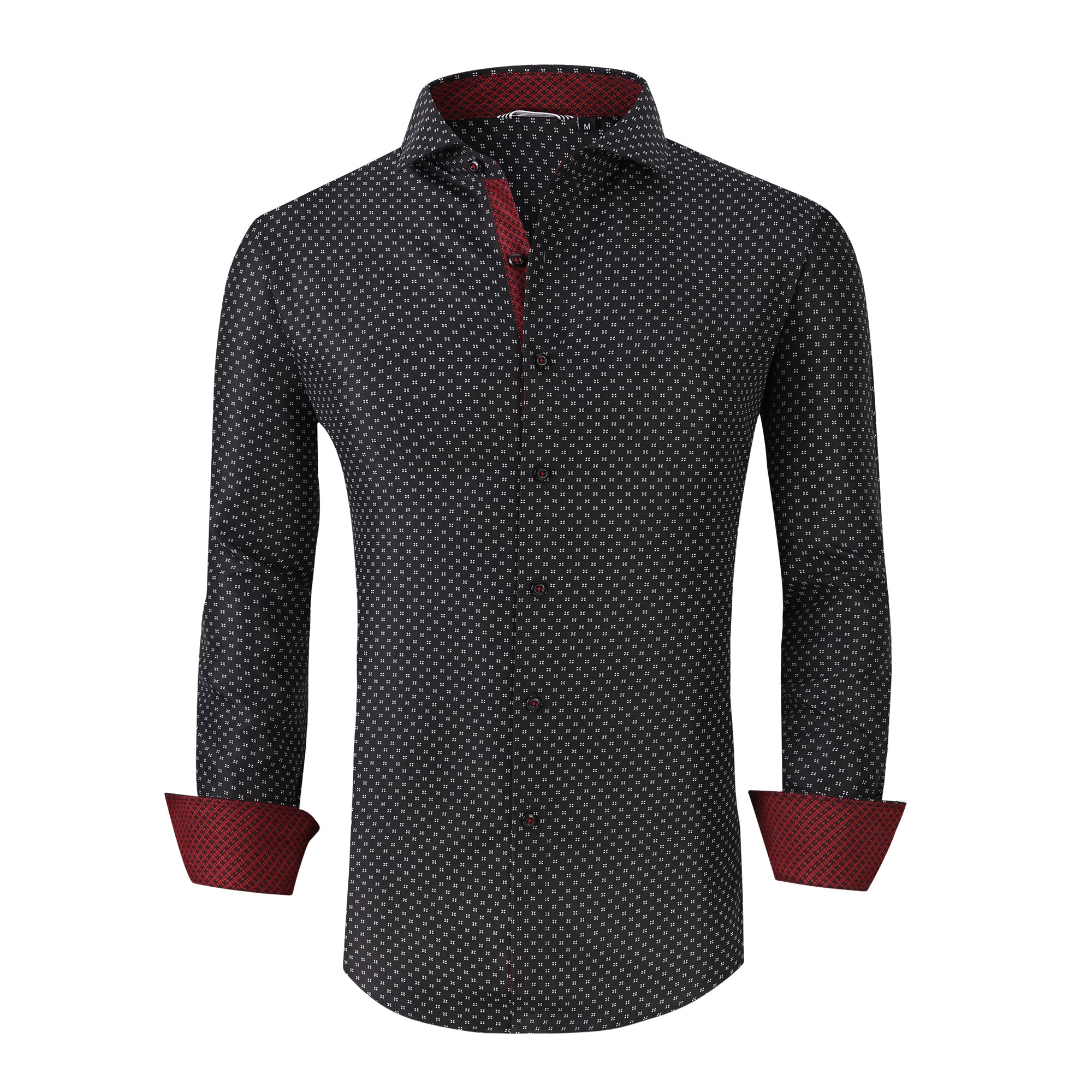 WARHORSEE Men's Long Sleeve Dress Shirts - Slim Fit Button Down Printed Shirt for Business Casual & Office Wear | Formal Work Attire & Special Occasions