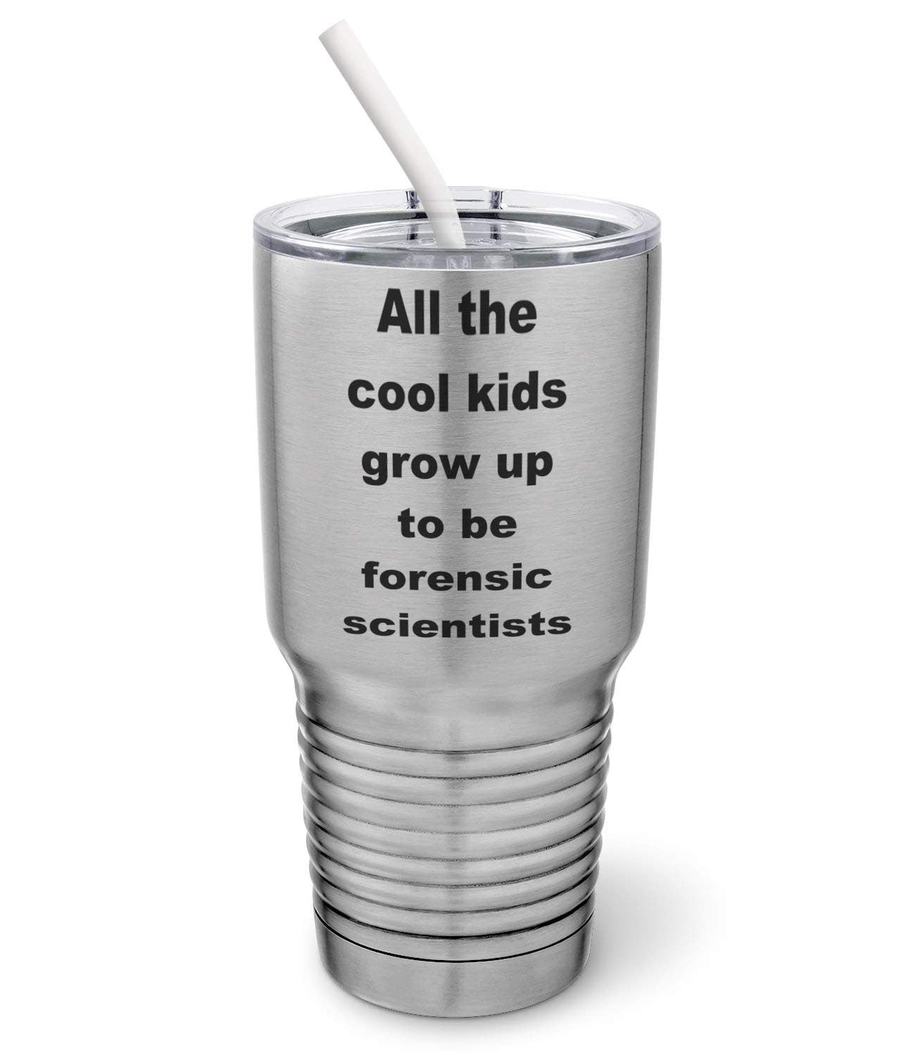 PixiDoodle Detective Forensic Scientist 30 oz Stainless Steel Tumbler with Spill-Proof Slider Lid & Silicone Straw - Silver | Perfect for Coffee, Tea & Cold Drinks at Work, School or Outdoor Adventures