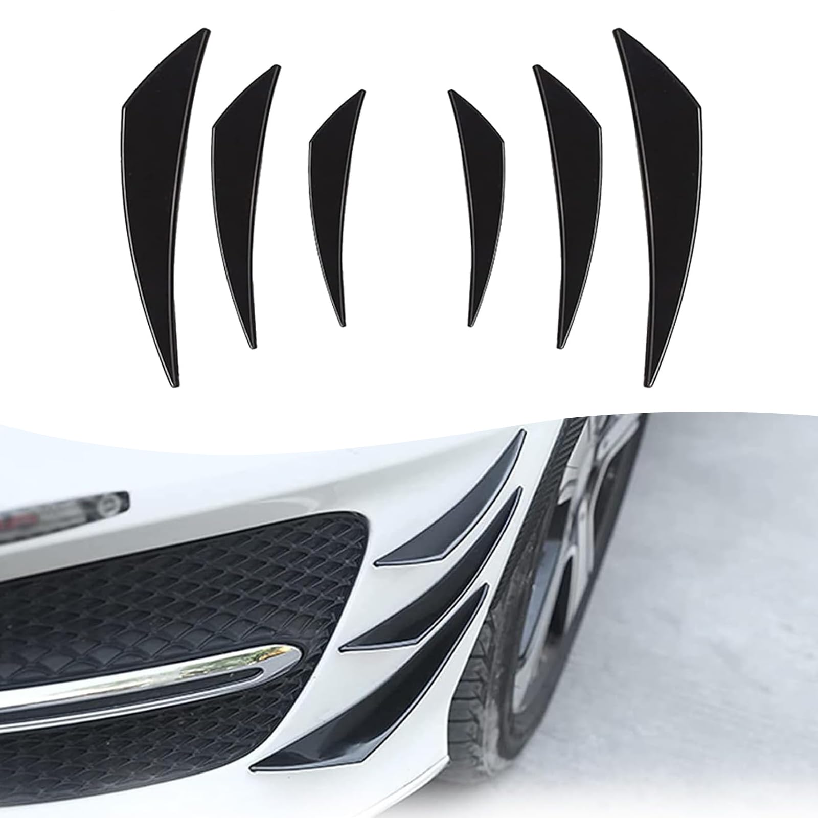 6 PCS Universal Car Front Bumper Lip Splitter Kit - Glossy Black Soft Rubber Spoiler & Anti-Collision Protection - Perfect for Sports Cars, Sedans & Tuner Vehicles - Enhances Style & Protects Bumper from Scratches