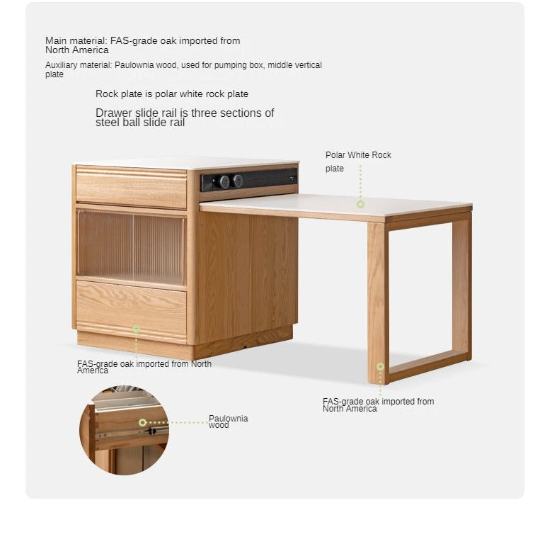 Solid Oak Wood Kitchen Island with Extendable Table and Retractable Cutting Board - Perfect for Small Kitchens, Dining, and Food Prep