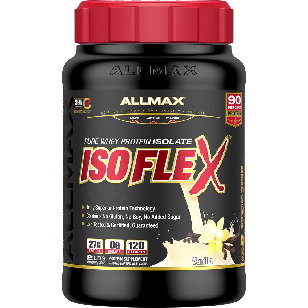 ALLMAX Nutrition ISOFLEX Whey Protein Powder - 27g Protein per Serving, Whey Protein Isolate, Vanilla Flavor, 2lb (907g) - Perfect for Post-Workout Recovery & Muscle Building