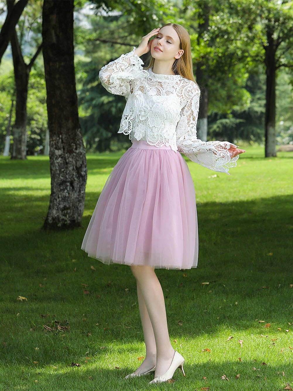 FEOYA Women's 5-Layer Tulle Tutu Skirt - Knee Length A-Line Pleated Princess Skirt for Prom, Wedding & Evening Gowns | Perfect for Ballet, Dance Recitals & Special Occasions