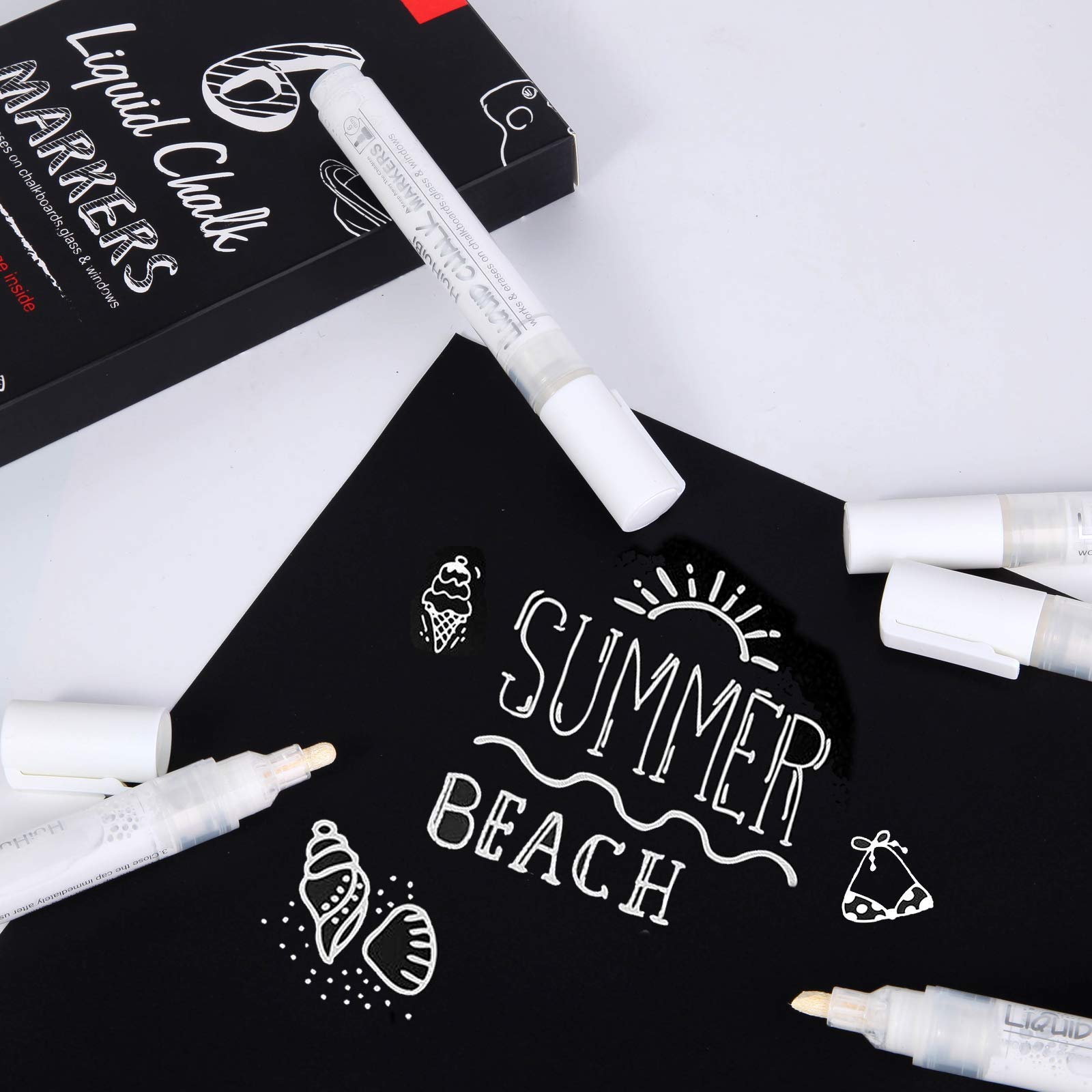 White Chalk Markers 6 Pack - Liquid Chalk Pens for Blackboard, Windows, Glass & Signs - Dry Erase Markers for Restaurants, Cafes & Bistros - Perfect for Menu Boards, Wedding Signs & DIY Projects
