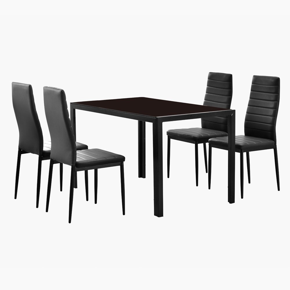 **5-Piece Black Dining Table Set for 4 - Modern Kitchen & Dining Room Furniture for Small Spaces, Family Meals & Entertaining Guests**