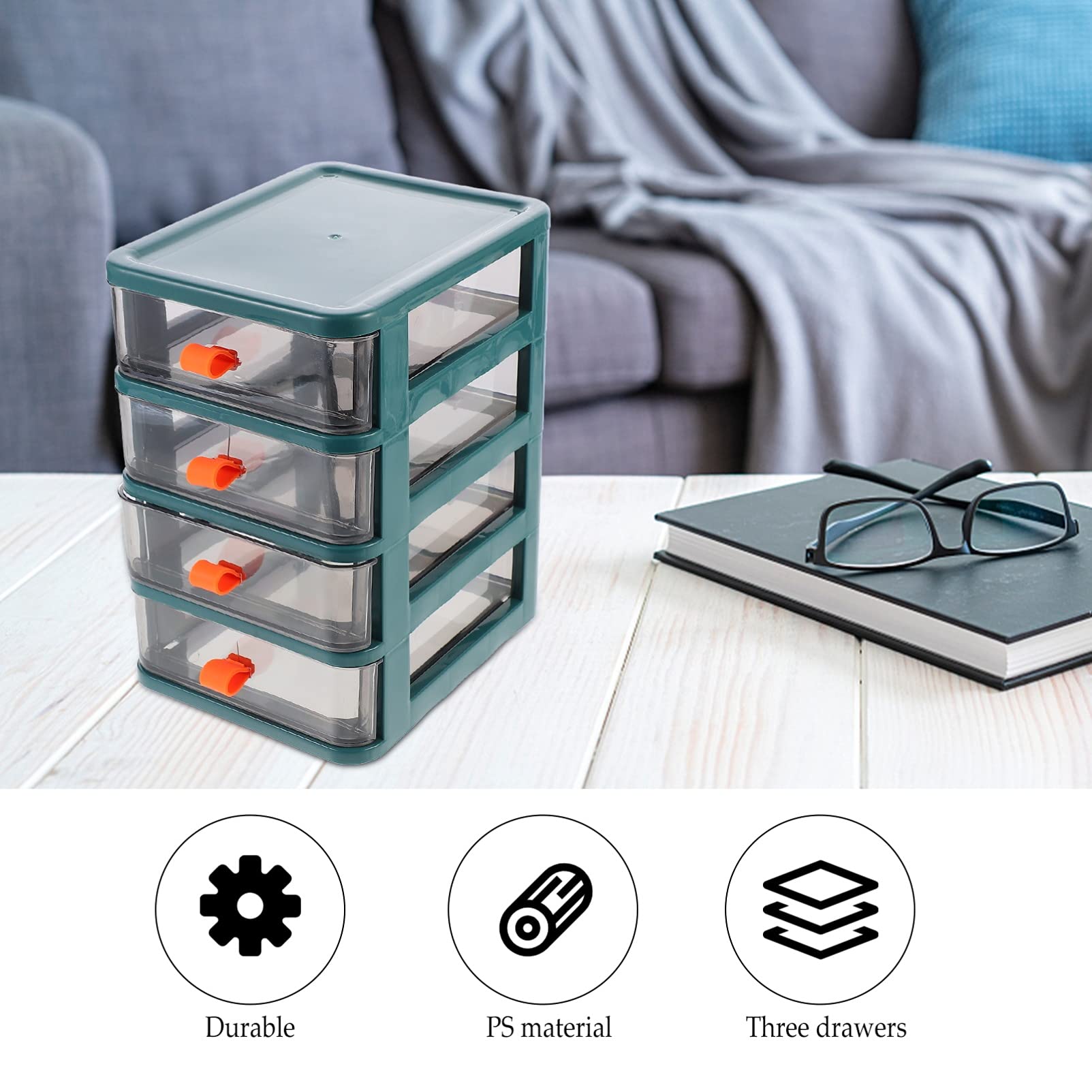 Veemoon 4-Layer Plastic Drawer Organizer - Stackable Desktop Storage Box for Makeup Brushes, Office Supplies & Cosmetics | Space-Saving Home & Office Organization Solution for Desk, Vanity & Workstation (Green)