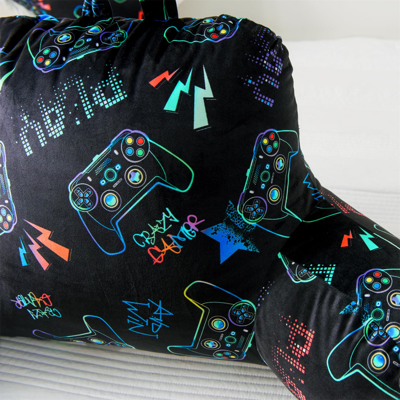 Aimuan Kids Gaming Backrest Pillow - Ergonomic Wedge Support for Reading, Watching TV, and Sitting Up in Bed - Comfortable Armrest Cushion with Back Support - Perfect for Gaming, Relaxing & Sleep (Black-Gamer Style) - Ideal for Bedroom, Dorm, or Living Room Use