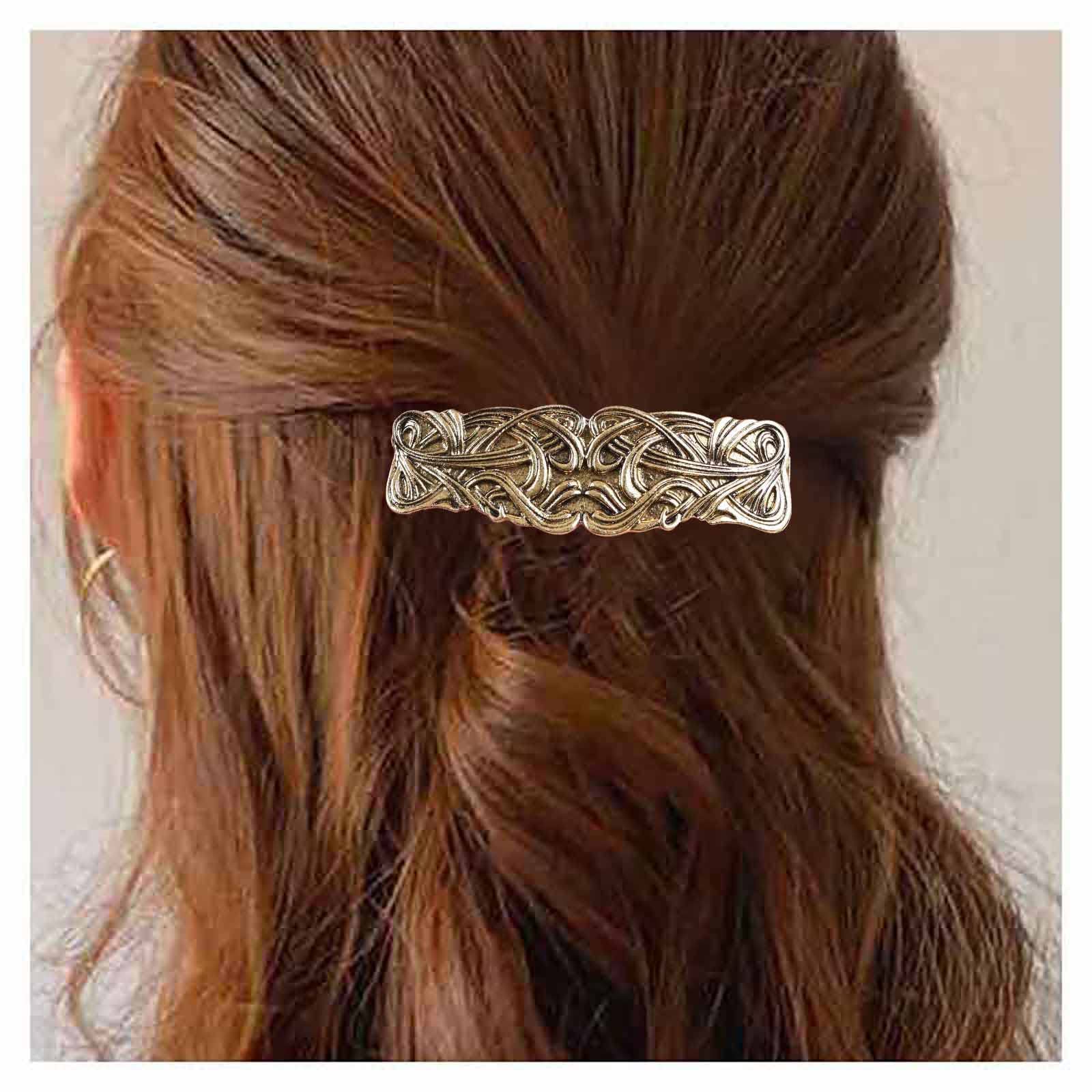 Vintage Geometric Hair Clip - Gold Hammered Metal Rectangle Barrette, Textured Hair Bar Clip for Women & Girls | Elegant Hair Accessories for Parties, Weddings & Everyday Wear