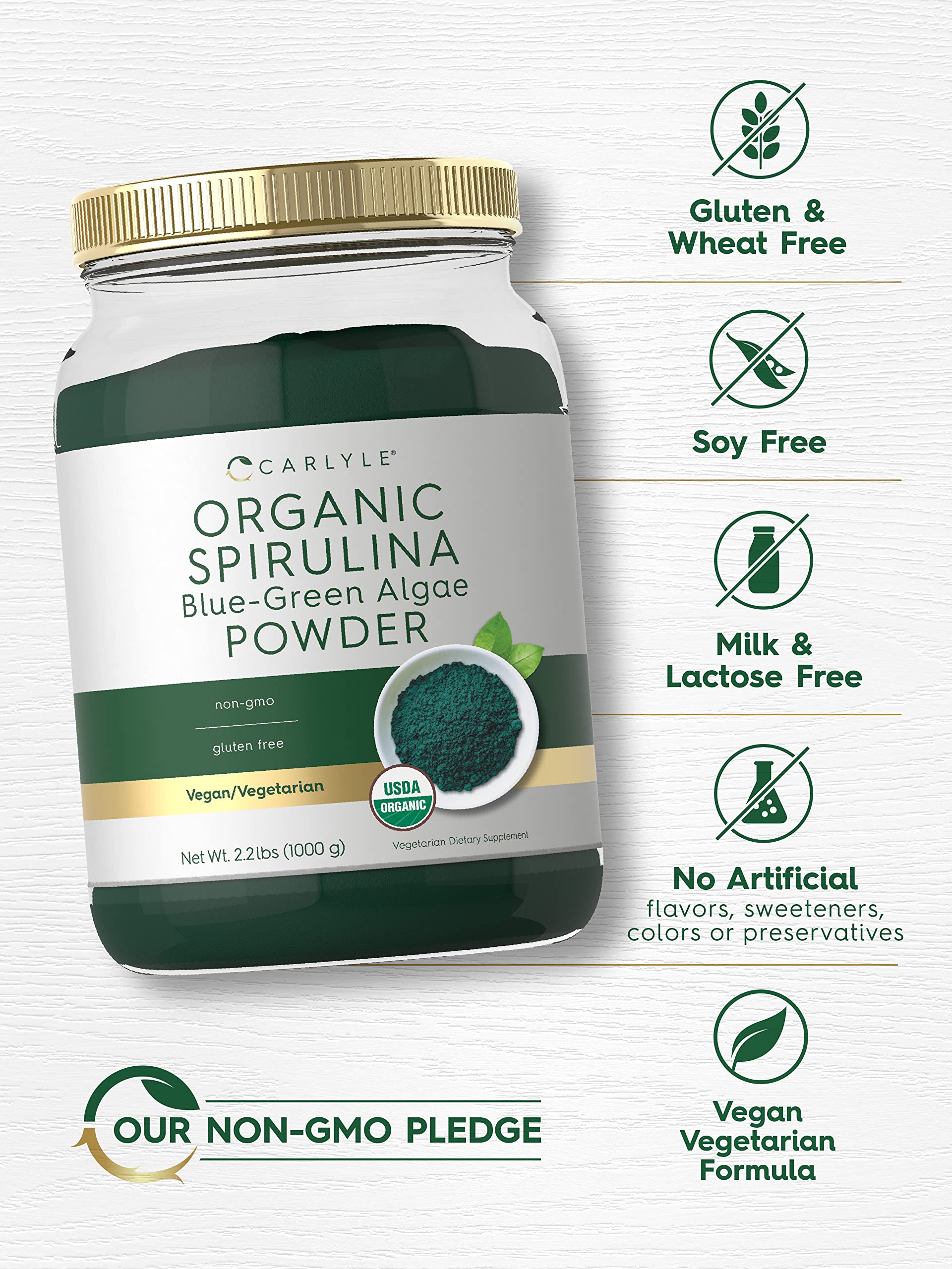 Organic Spirulina Powder 2.2 lbs (1000g) - Premium Blue Green Algae Superfood | 8g per Serving | Vegan, Non-GMO, Gluten Free Dietary Supplement | Boost Energy, Detox & Immune Support - Perfect for Smoothies, Juices & Healthy Recipes