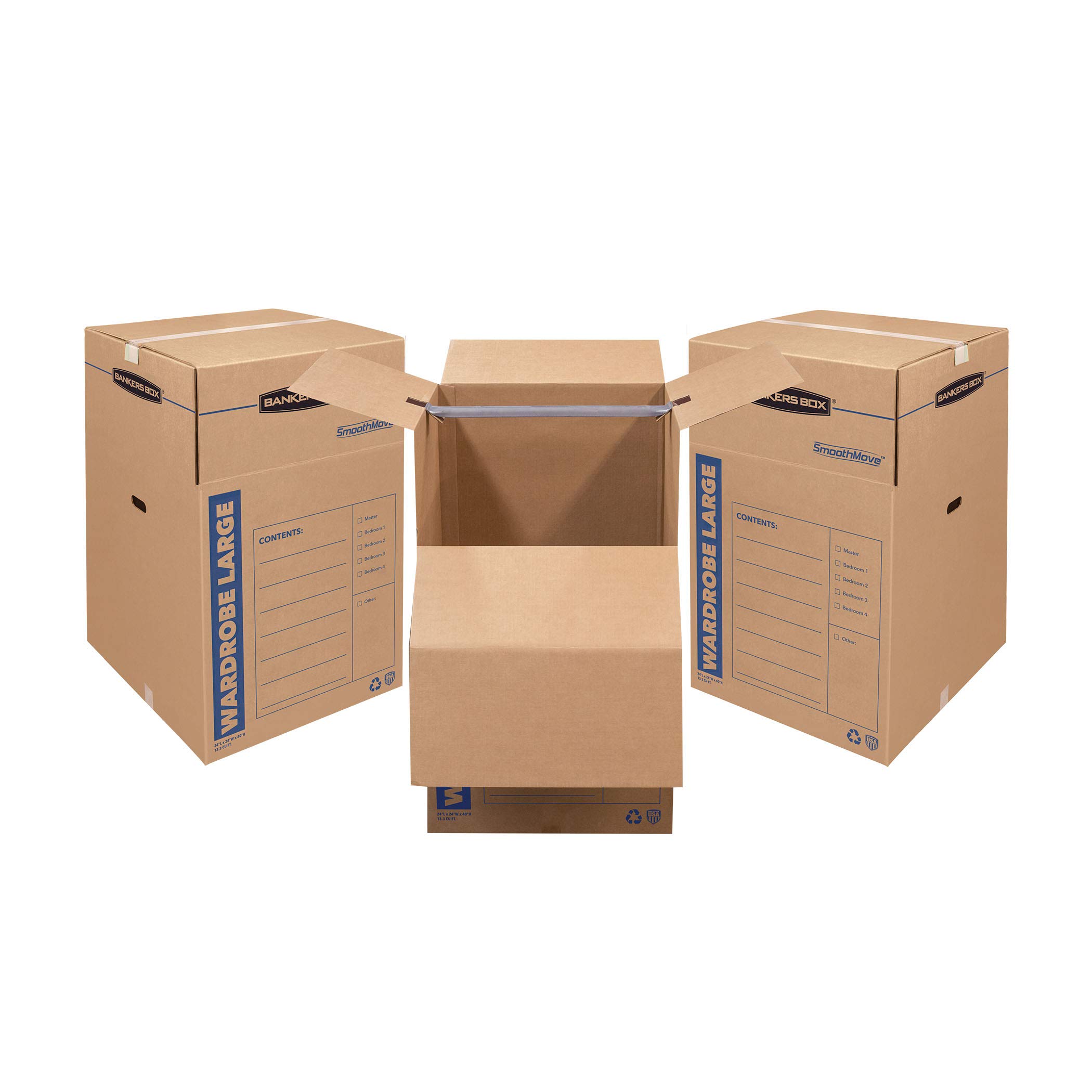 Bankers Box Tall Wardrobe Box 3 Pack - 24x24x40 Inches - Heavy Duty Moving & Storage Boxes for Clothes, Hangers & Seasonal Items - Perfect for Home, Office & Moving Day Organization (8811001)