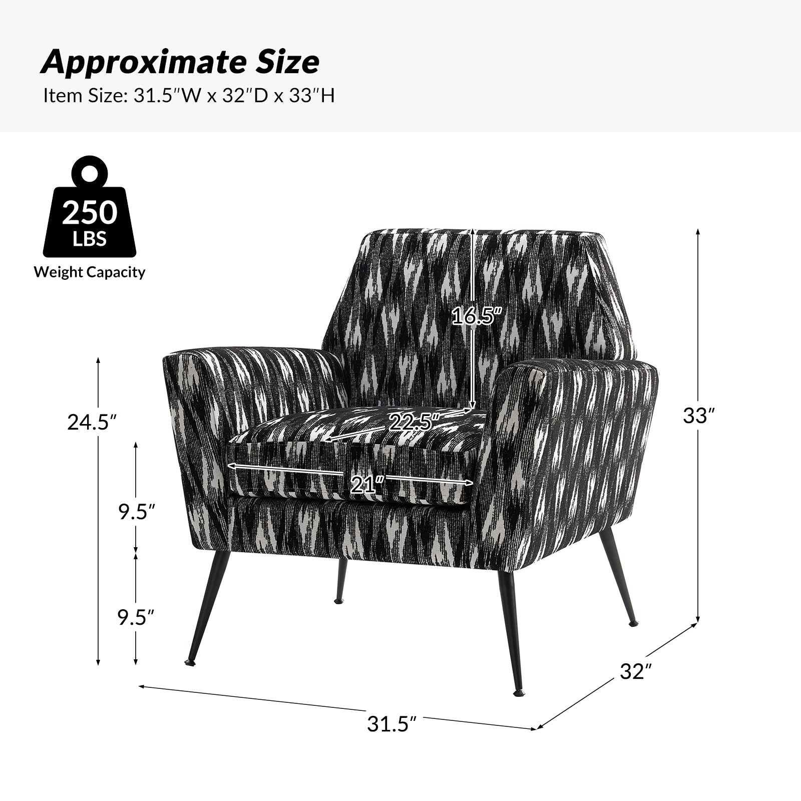 Modern Tony Geometric Pattern Armchair with Square Arms - Stylish Accent Chair for Living Room, Bedroom, or Office - Perfect for Small Spaces and Contemporary Decor