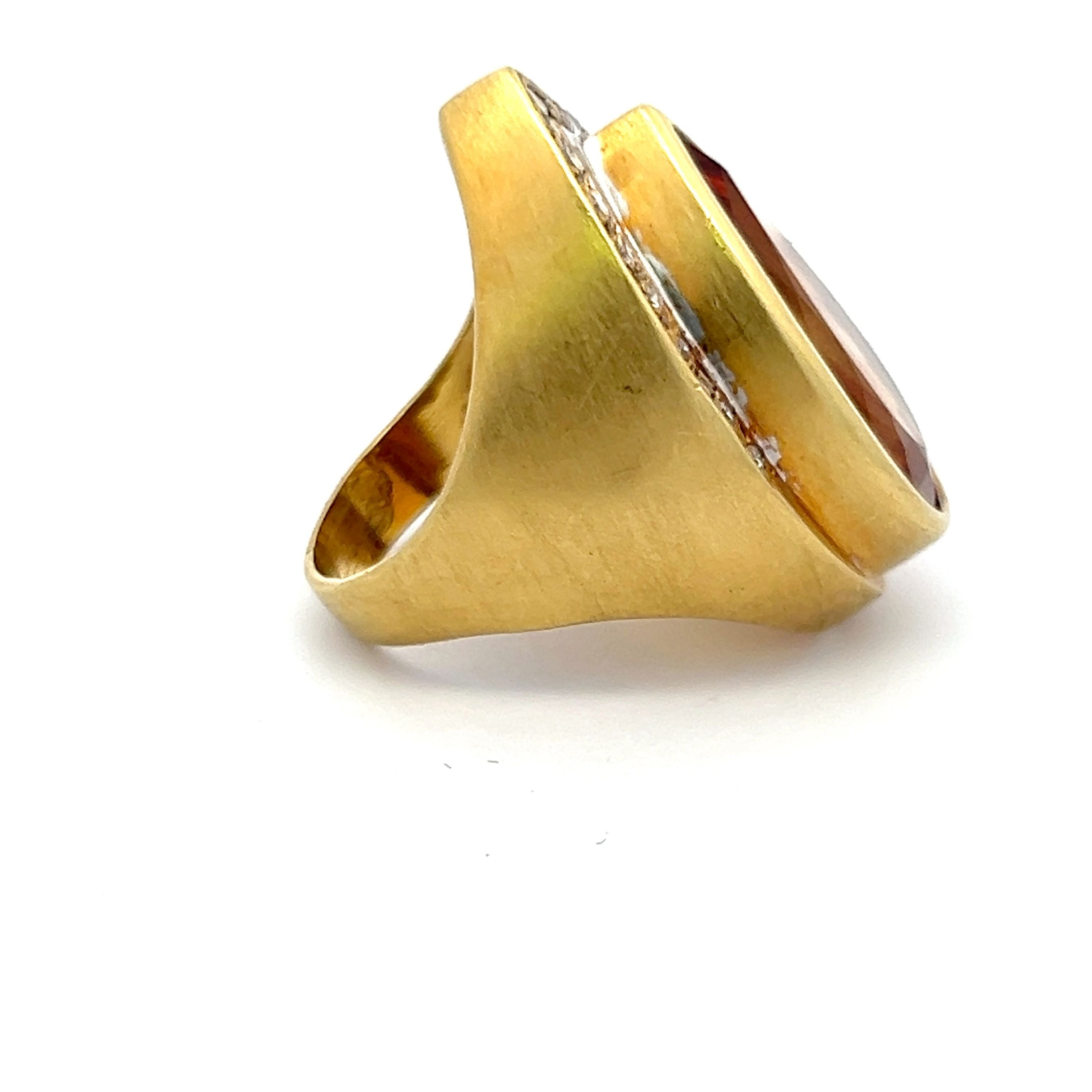 15.00 Carat Citrine & 0.30 Carat Round Brilliant Diamond 18K Yellow Gold Cocktail Ring for Women - Elegant Evening Party, Wedding, Anniversary Gift Jewelry