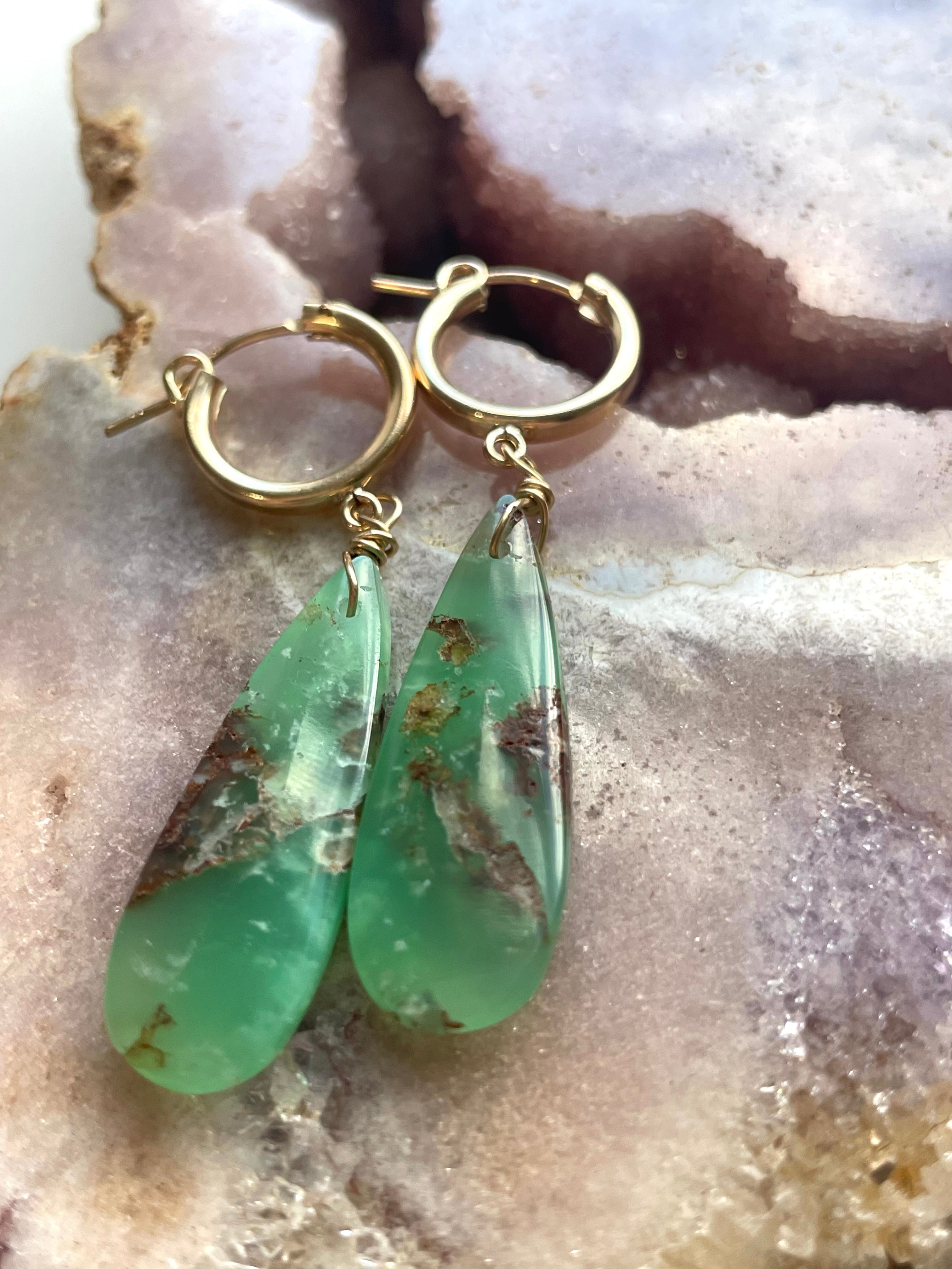 Chrysoprase Statement Hoop Earrings - 14K Gold Filled Dangle Earrings for Women | Elegant Jewelry Gift for Birthday, Anniversary & Special Occasions