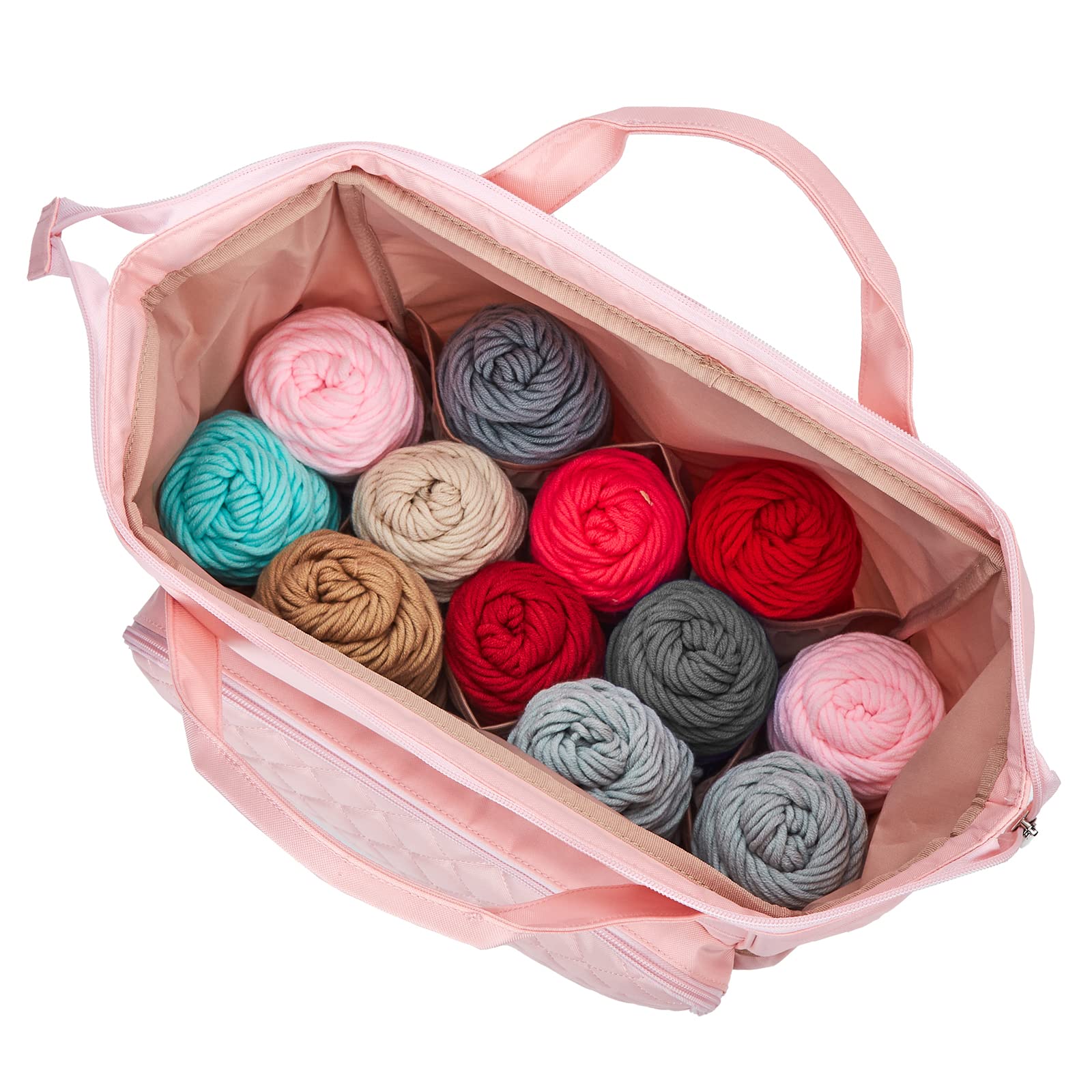 HOMEST Knitting Bag Backpack - Large Crochet Storage Organizer with Custom Front Pocket for Yarn, Needles & Supplies | Pink Yarn Holder for Knitting & Crocheting Projects | Perfect for Travel, Crafting & Home Organization
