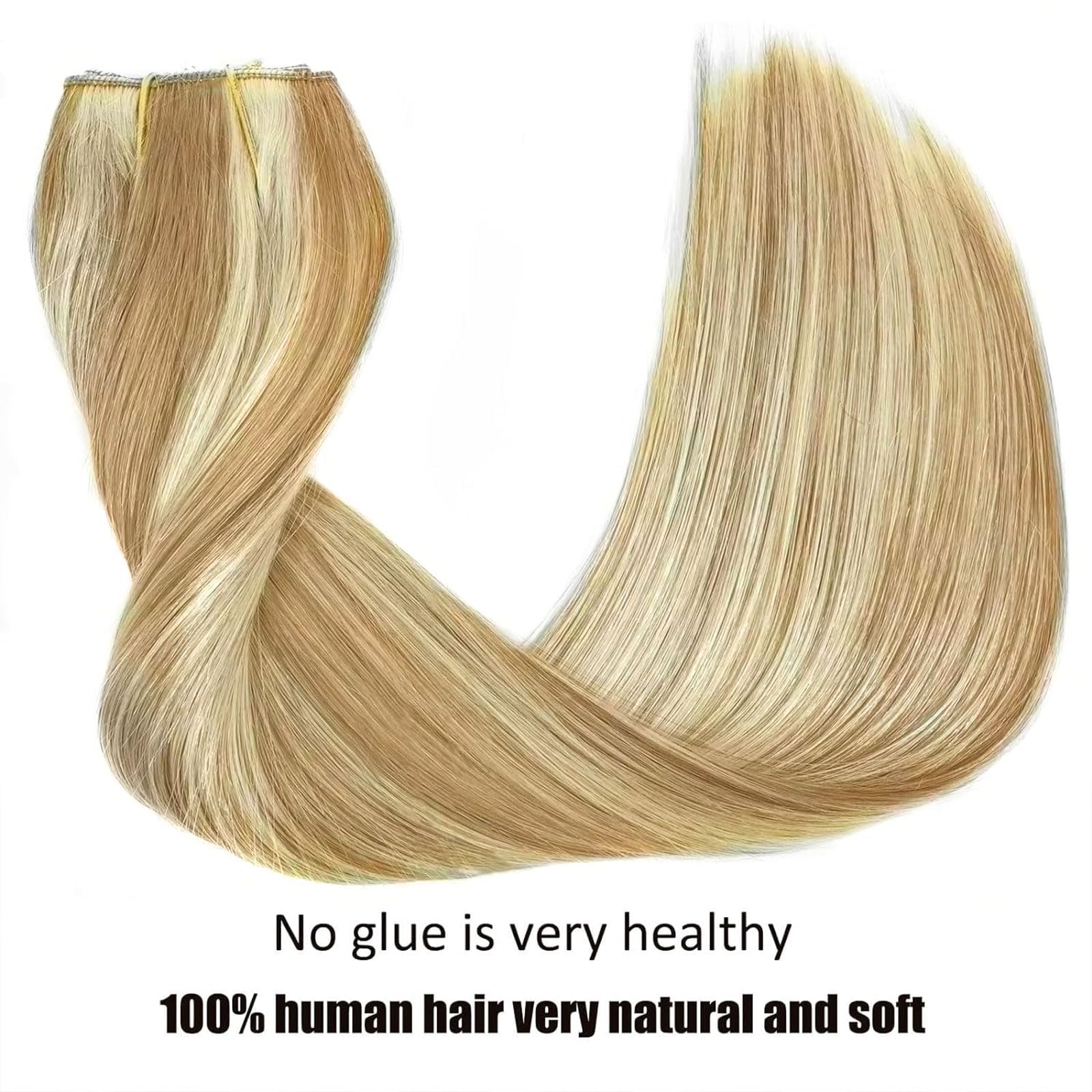 RECOOL 20 Inch Real Human Hair Extensions - Balayage Light Blonde to Bleach Blonde Remy Hair with Invisible Wire, Straight Clip-in Extensions for Daily Wear & Special Occasions