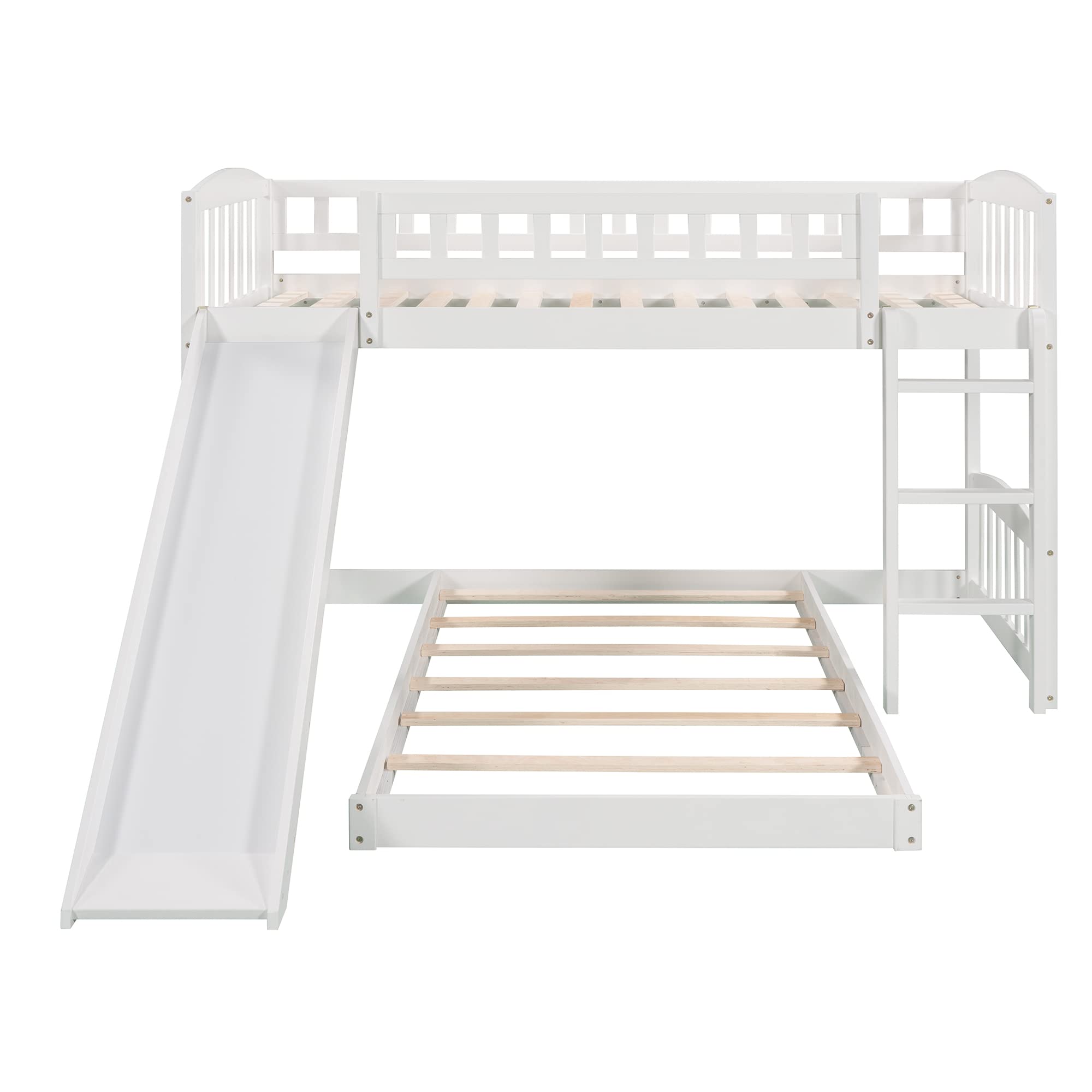 Harper & Bright Designs Twin Over Twin Bunk Bed with Slide - Low Loft Bed Frame for Kids, Boys, Girls & Teens - White | Perfect for Small Bedrooms, Playrooms & Sleepovers