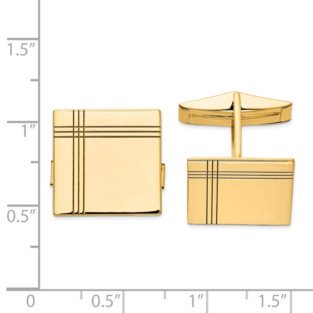 The Black Bow 14K Yellow or White Gold Grooved Square Cuff Links, 17mm - Perfect for Weddings, Formal Events, and Business Attire