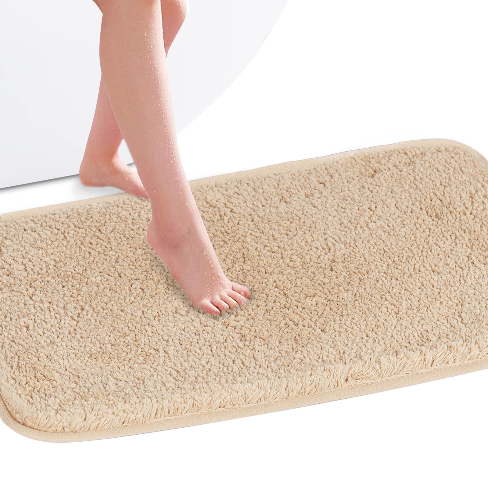 Luxury Non-Slip Shaggy Bathroom Rug - Super Absorbent Soft Bath Mat for Shower Floor - Machine Washable 24x16 Inch Beige - Perfect for Bathroom, Spa, and Home Decor