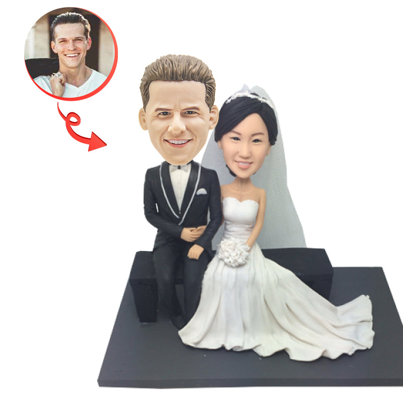 Custom Elegant Wedding Bobbleheads - Personalized Couple Figurines for Bride & Groom - Perfect Wedding Cake Topper, Anniversary Gift & Home Decor
