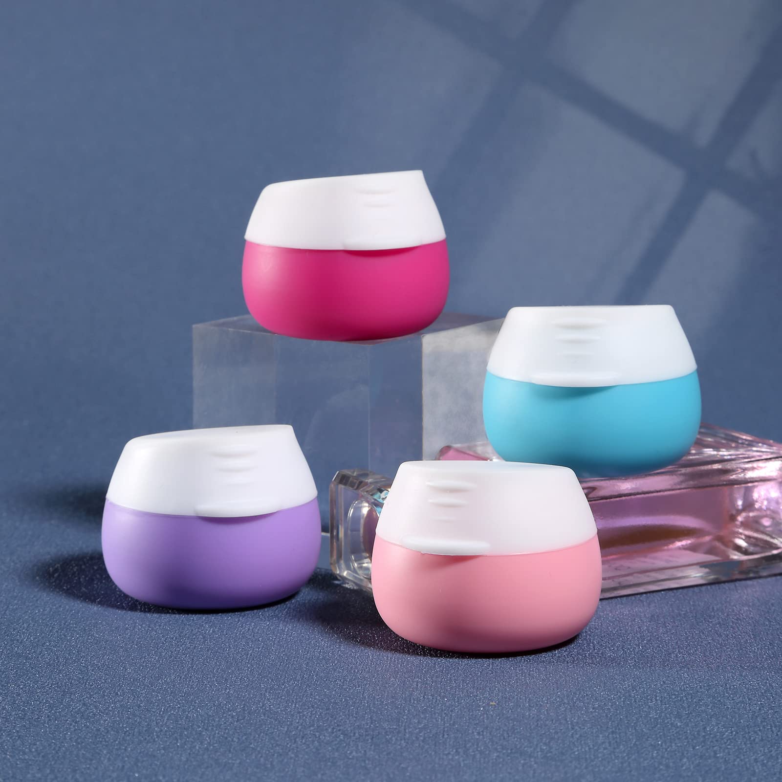 Gemice 4-Piece Silicone Travel Containers for Toiletries - TSA Approved Leak-Proof Cream Jars for Cosmetic, Makeup, Face & Body Creams - Perfect for Air Travel, Gym Bag & On-the-Go Skincare