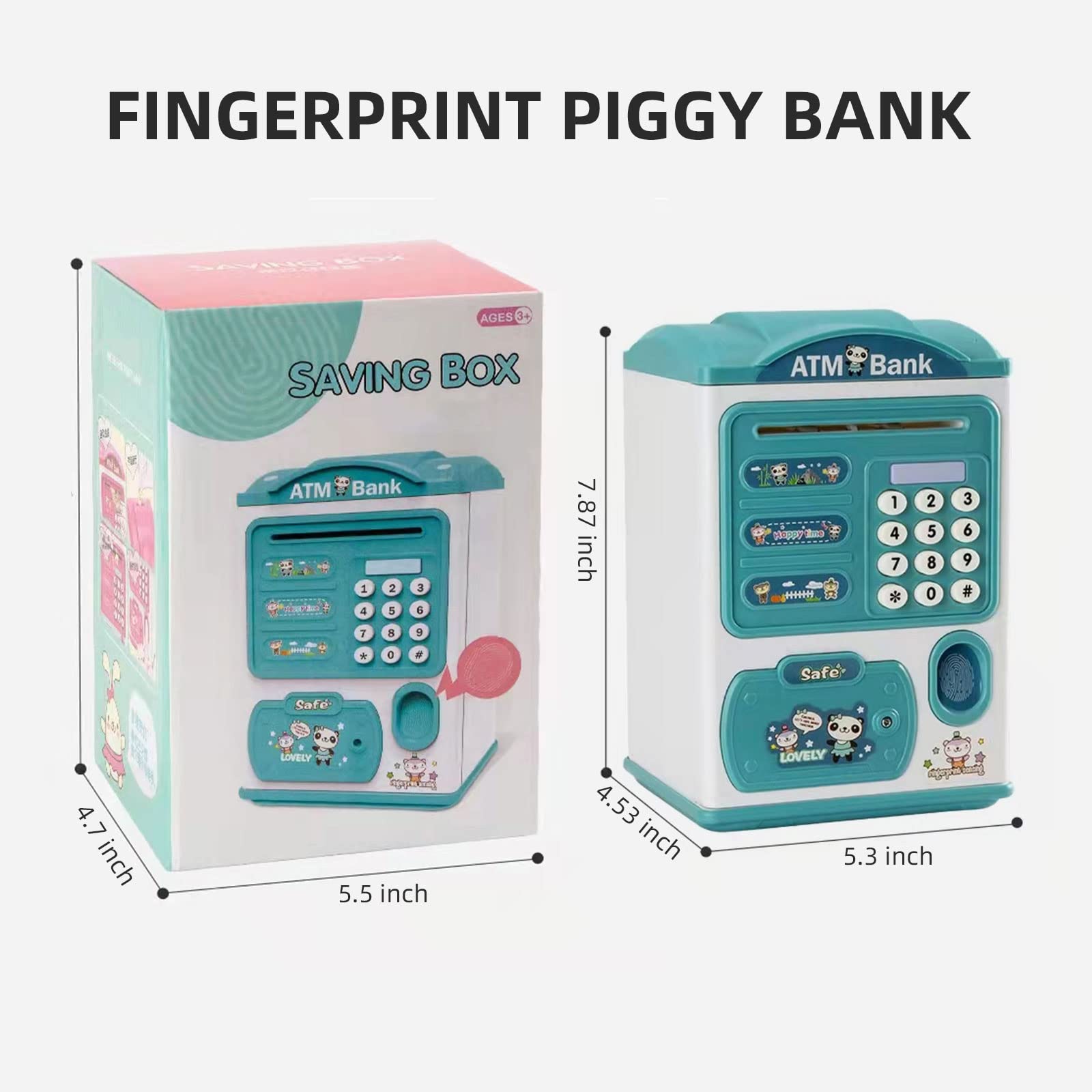 Large Electronic Piggy Bank with Password & Fingerprint Protection - Automatic Money Saving Box for Kids - Great Gift for Boys & Girls (Blue) - Perfect for Birthday Presents, Allowance Savings & Financial Education (Model: LSB6709)