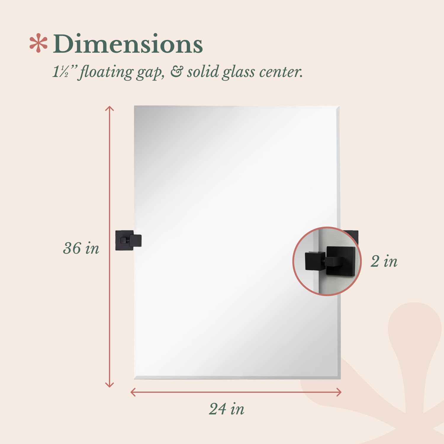24x36 Inch Pivot Wall Mirror with Matte Black Brackets - Frameless Adjustable Bathroom Vanity Mirror - Modern Farmhouse Wall-Mounted Design for Bedroom & Living Room Decor