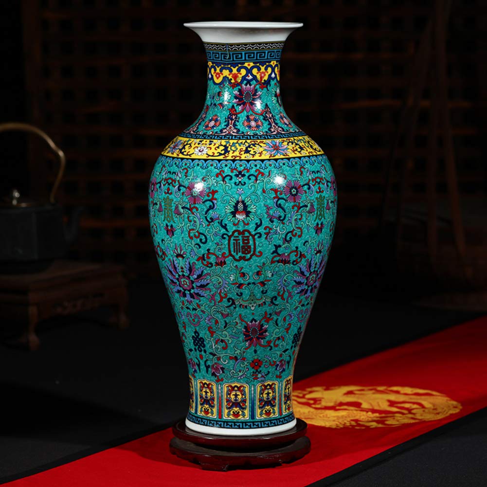 Large Traditional Chinese Porcelain Vase - Antique Ceramic Vase with Base, Decorative Home Centerpiece (H46cm x W20cm) | Perfect for Living Room Decor, Wedding Gift & Asian Home Décor