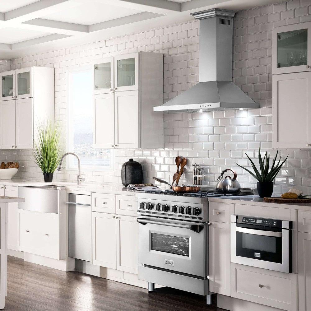 ZLINE Convertible Vent Wall Mount Range Hood - Stainless Steel with Crown Molding (KBCRN) | Powerful Kitchen Exhaust Fan for Smoke & Odor Removal | Perfect for Modern & Farmhouse Style Kitchens