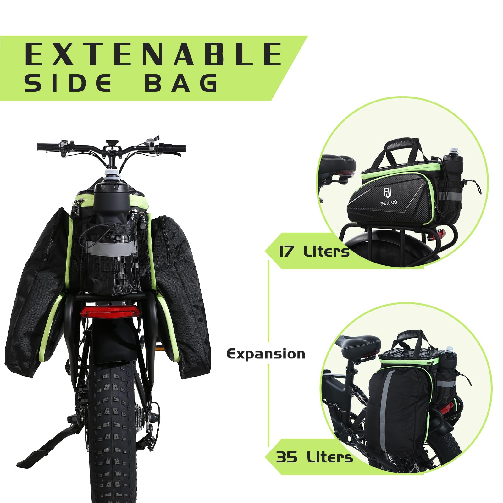 17L-35L Expandable Waterproof Hard Shell Bike Pannier Bag - Carbon Fiber Style Leather Rear Rack Saddle Bag for Electric Bikes & Bicycles | Perfect for Commuting, Touring & Outdoor Adventures
