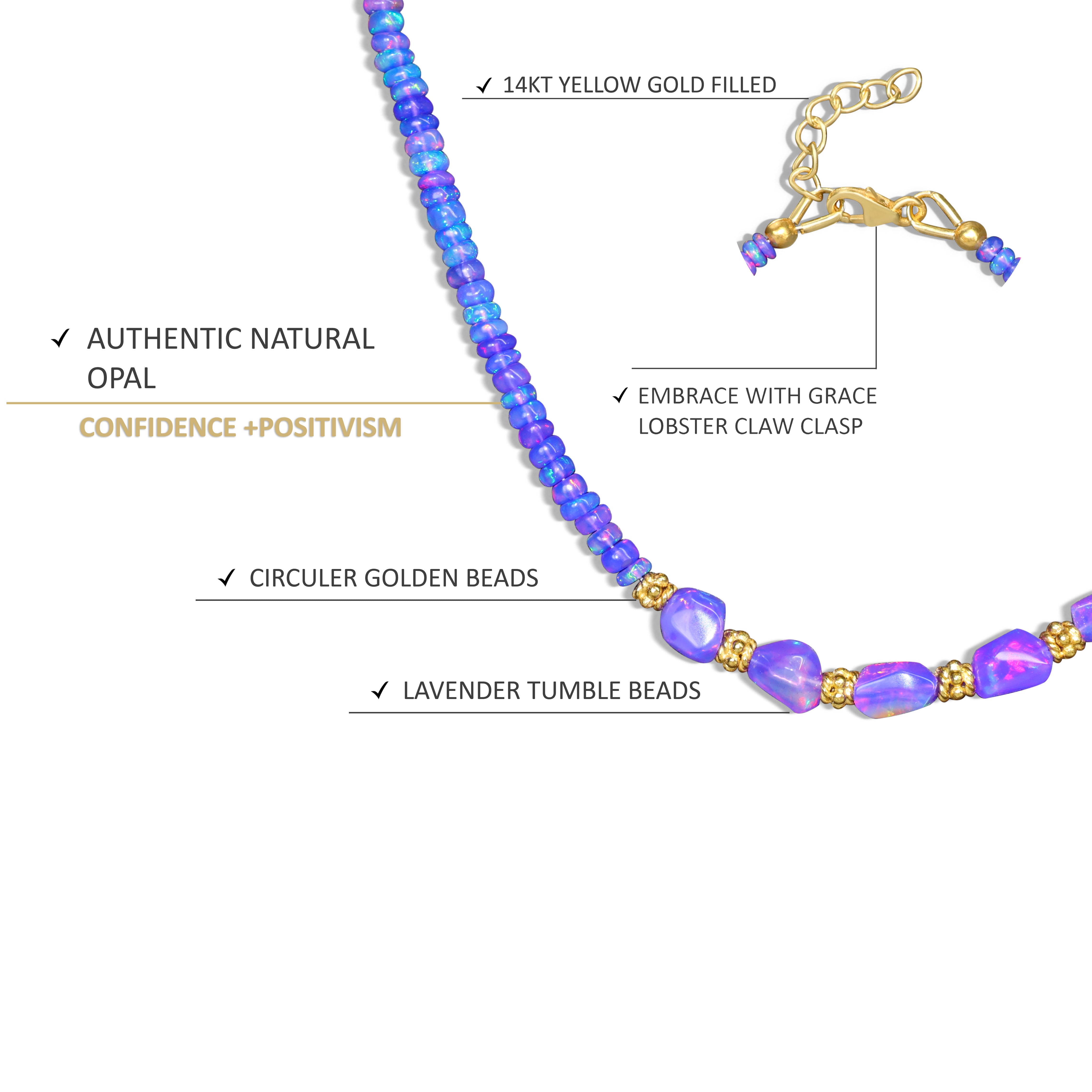 Lavender Opal Beaded Necklace with Golden Beads - Elegant Boho Jewelry for Women, Perfect for Weddings, Parties & Everyday Wear