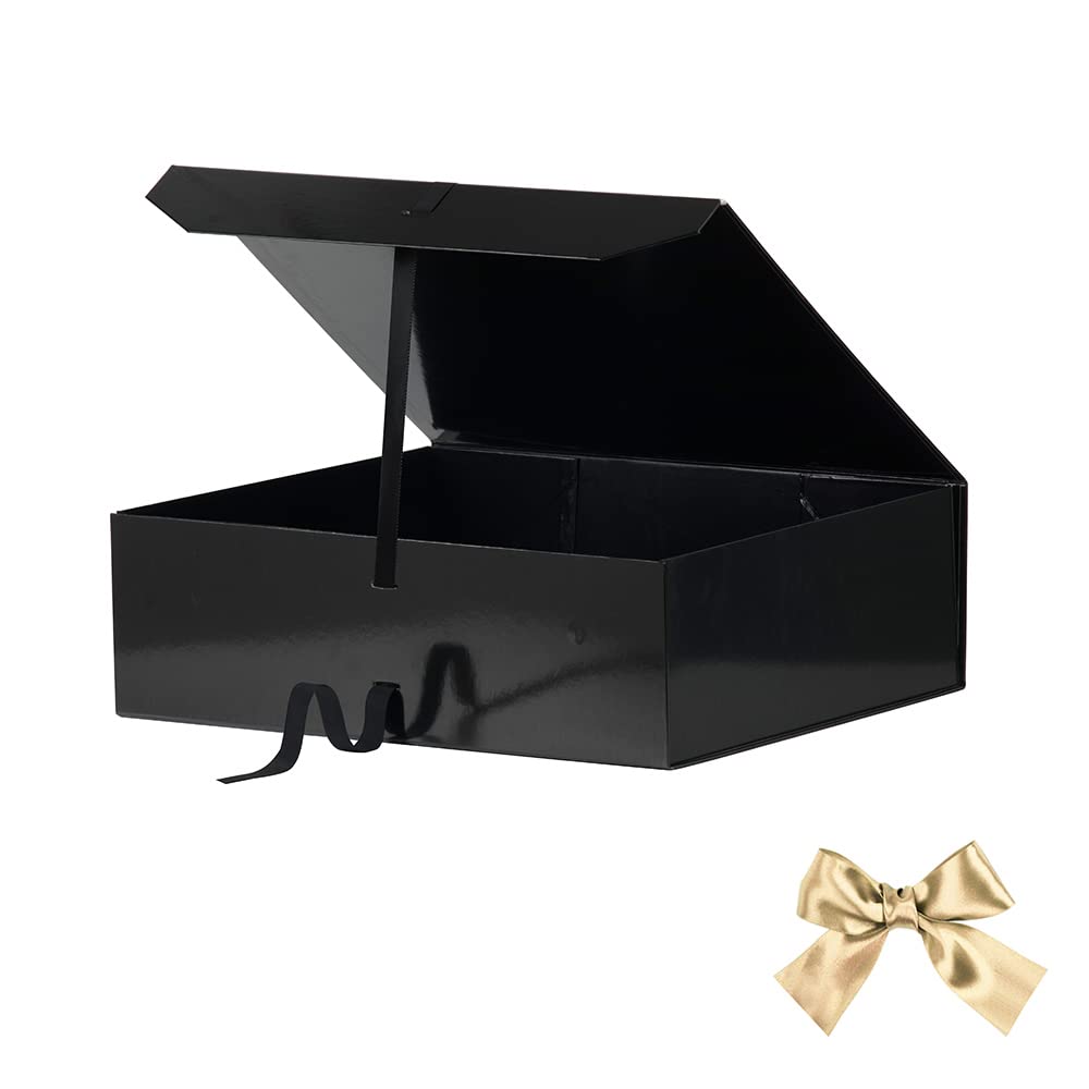 Extra Large Black Gift Box 19x16x6 Inches - Premium Magnetic Closure Wedding Gift Box with Ribbon - Perfect for Groomsman Proposals, Wedding Dresses & Special Occasions (Glossy Black)