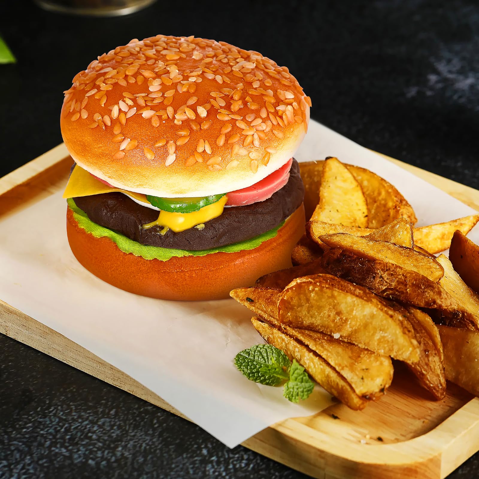 Lifelike Artificial Hamburger Model - Fake Burger Bread Figurine for Baking Photography Props, Birthday Party Favors, Home & Kitchen Decor - Perfect for Food Styling, Photography Backdrops, and Themed Party Decorations