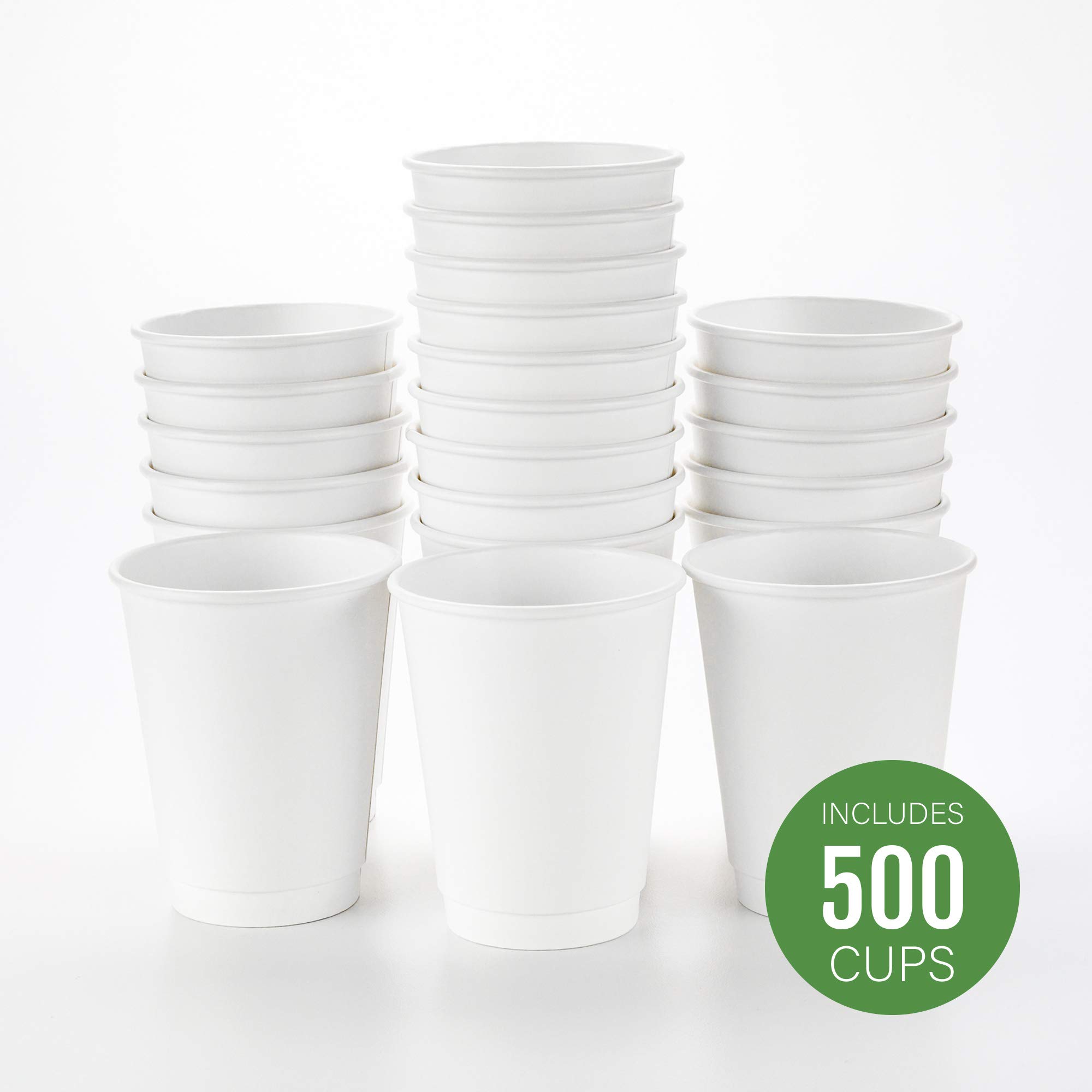 Restaurantware 12oz Disposable Coffee Cups - 500 Pack Double Wall Insulated Hot Cups for Coffee, Tea & Hot Chocolate | White Rippled Paper Cups (Lids Sold Separately) | Perfect for Cafes, Offices & Catering Events